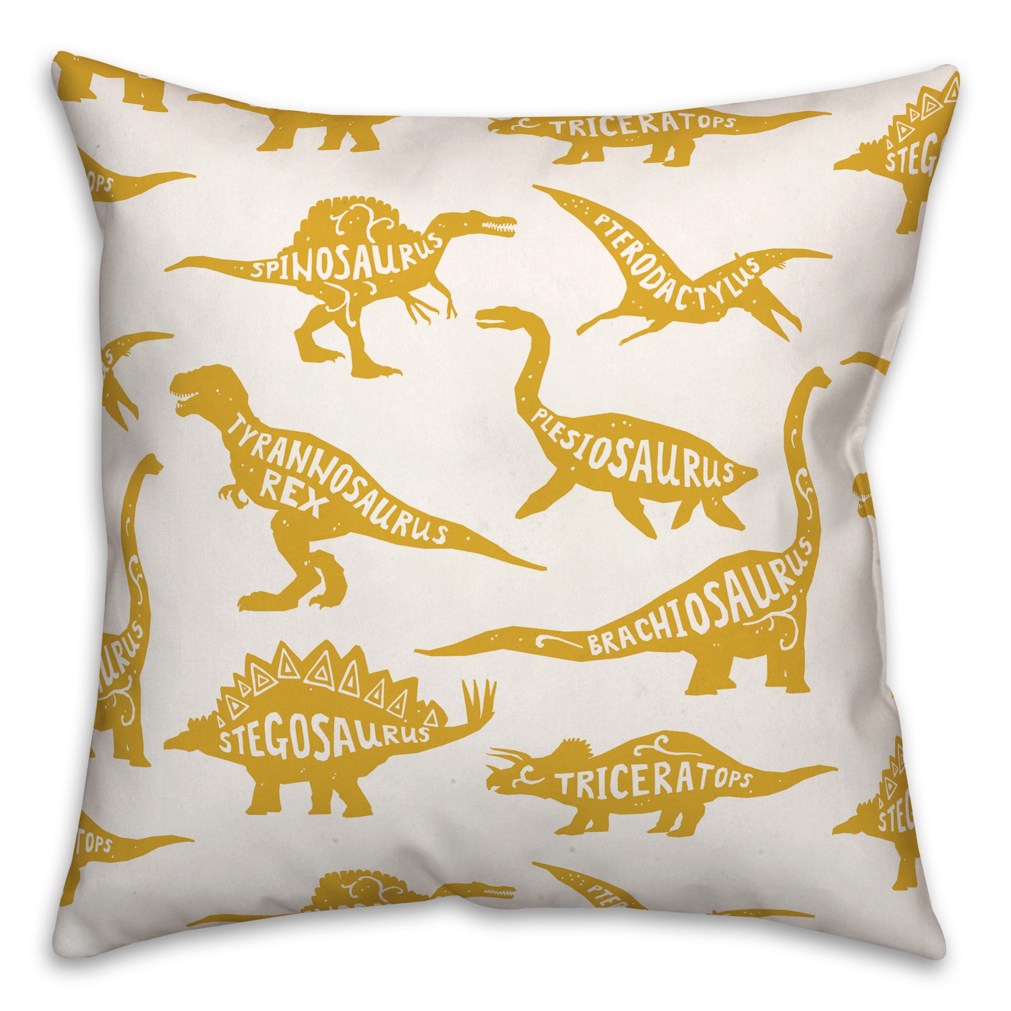 Dinosaurs with Names Yellow 18x18 Spun Poly Pillow