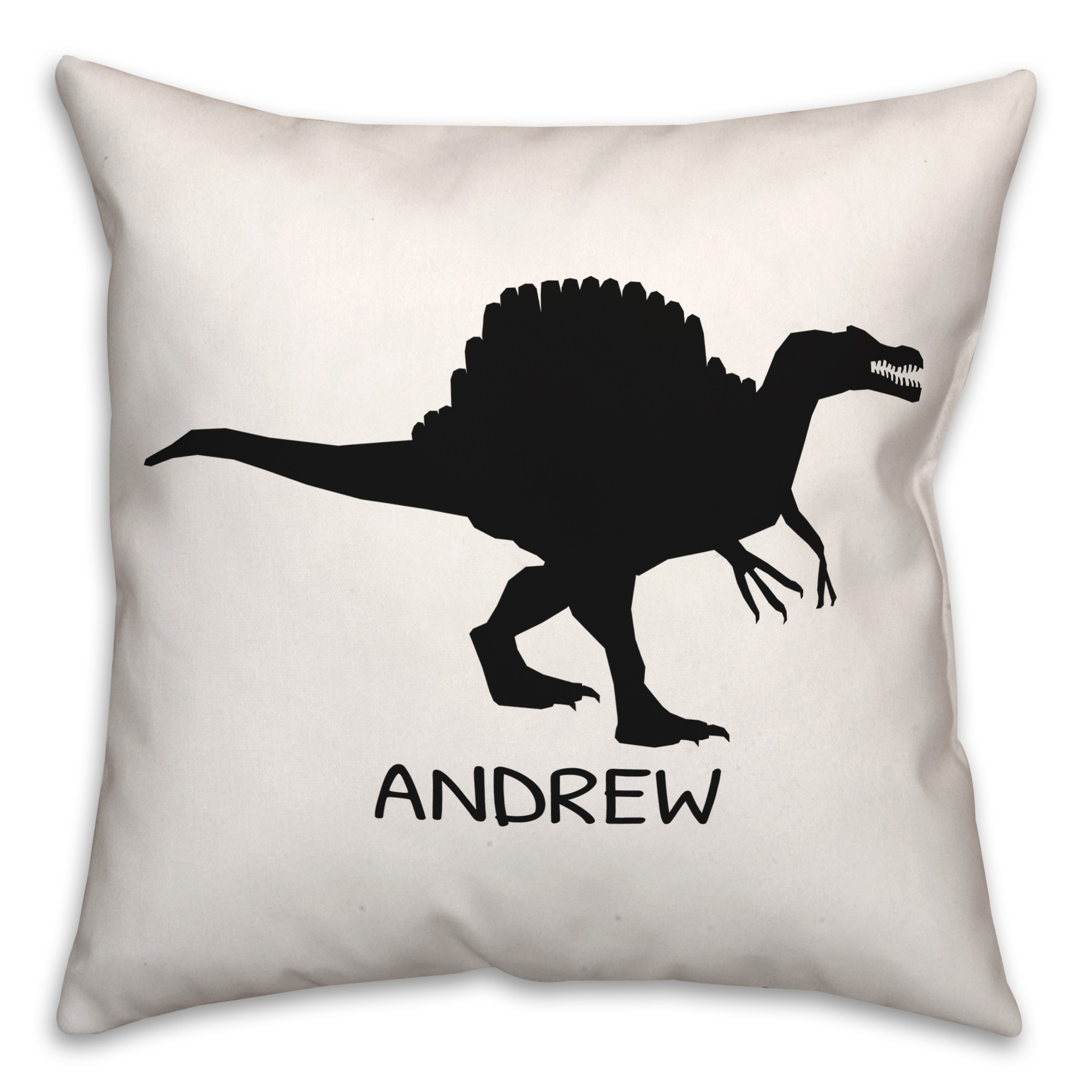 Spinosaurus Dino Black and White with Name 18x18 Personalized Spun Poly Pillow