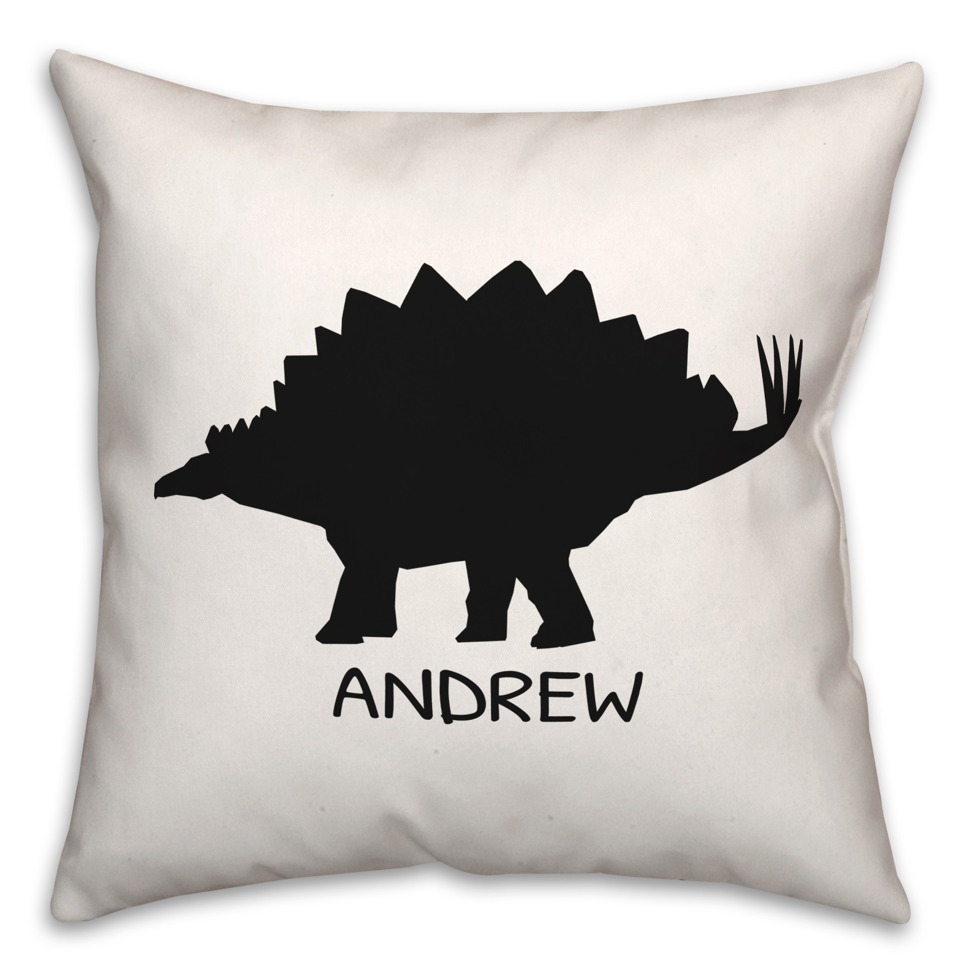 Stegosaurus Dino Black and White with Name 18x18 Personalized Spun Poly Pillow