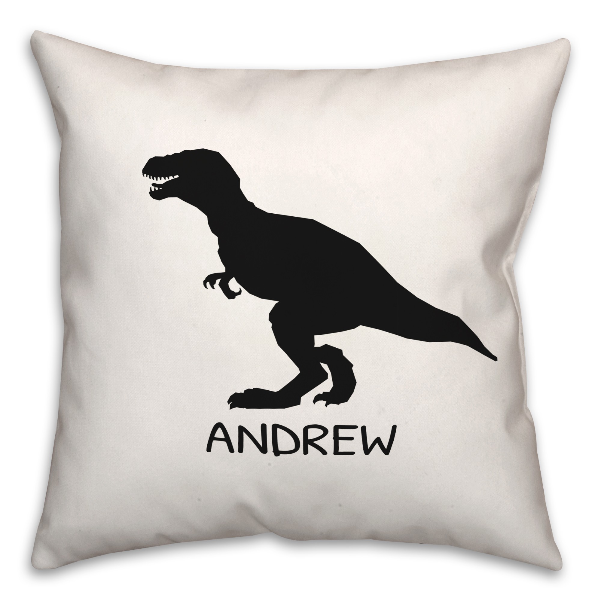 T-Rex Dino Black and White with Name 18x18 Personalized Spun Poly Pillow