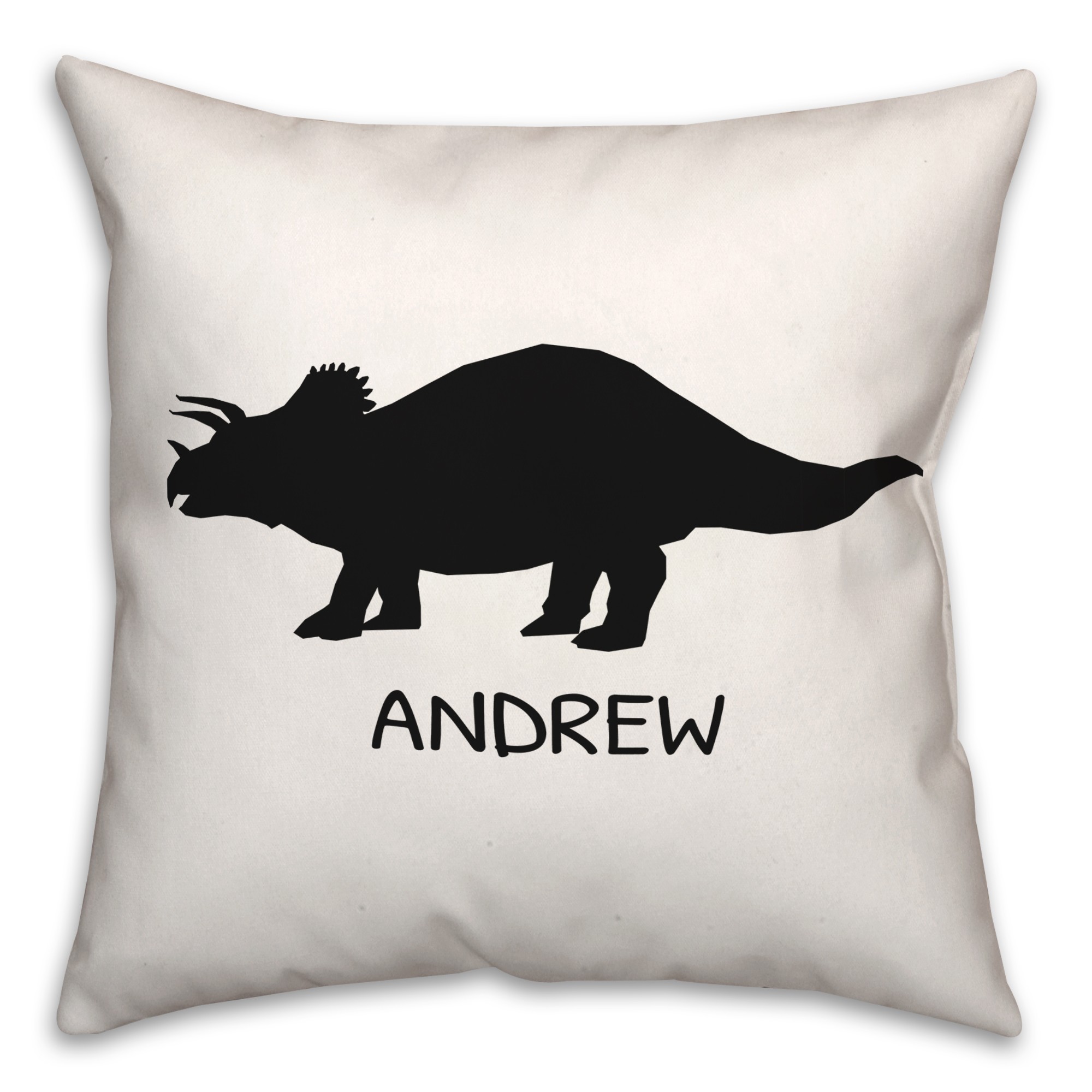 Triceatops Dino Black and White with Name 18x18 Personalized Spun Poly Pillow