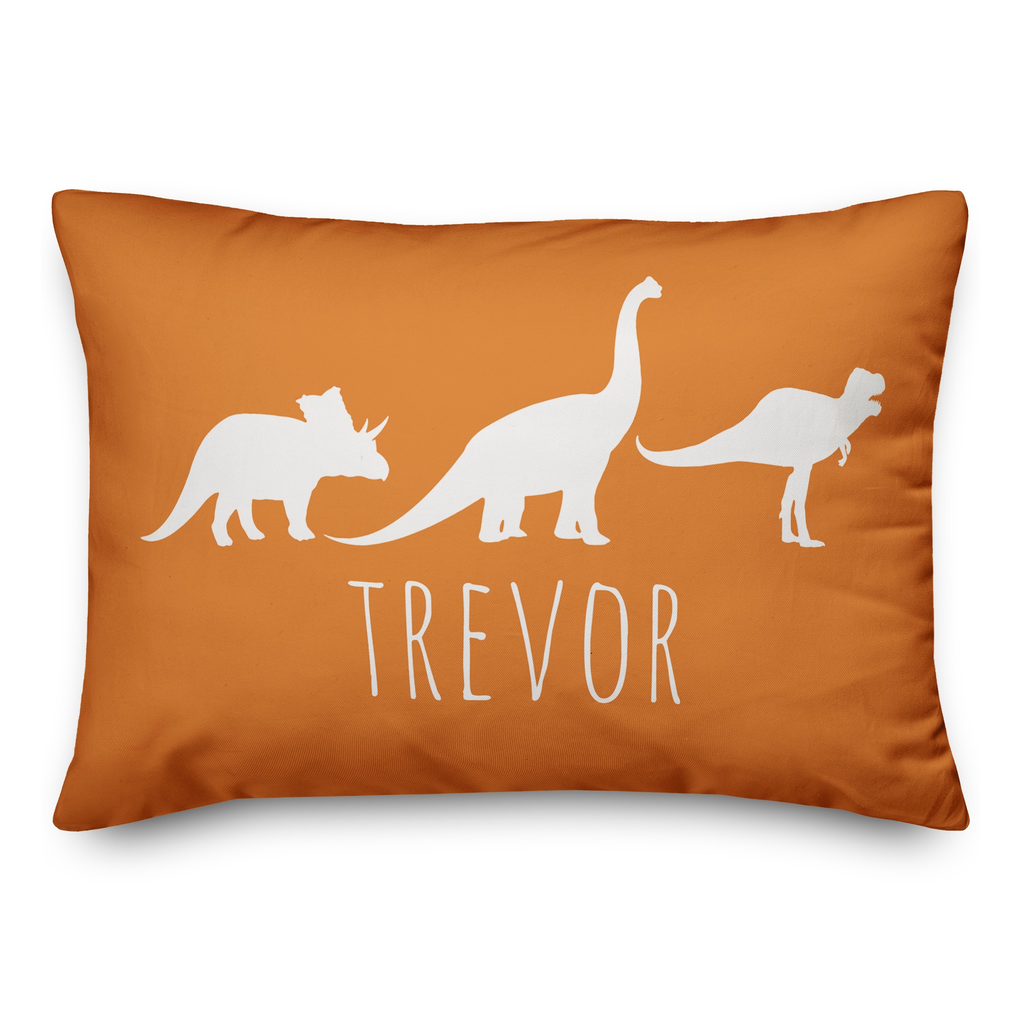 Dinos with Chevron Solid Orange 14x20 Personalized Spun Poly Pillow