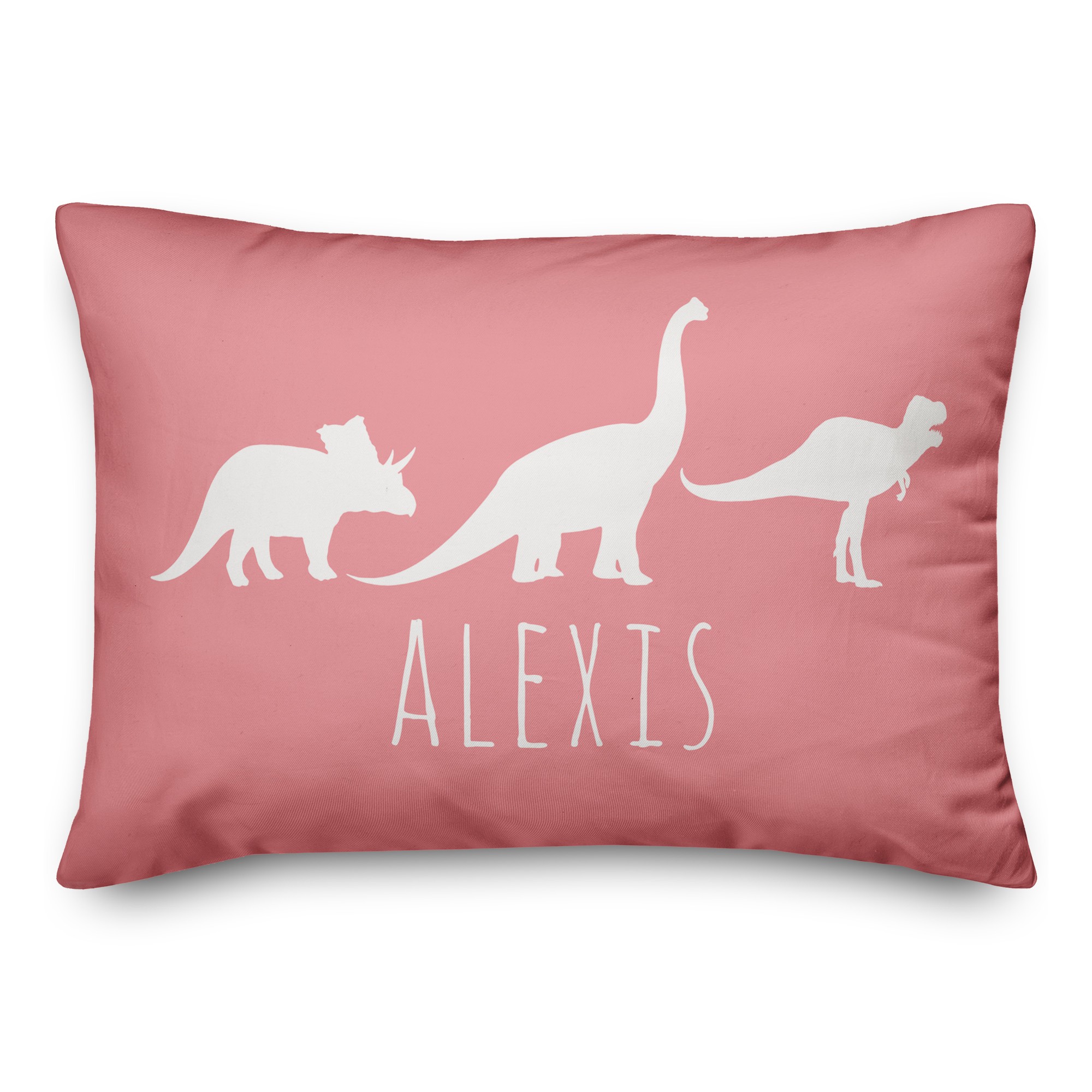 Dinos with Chevron Solid Pink 14x20 Personalized Spun Poly Pillow