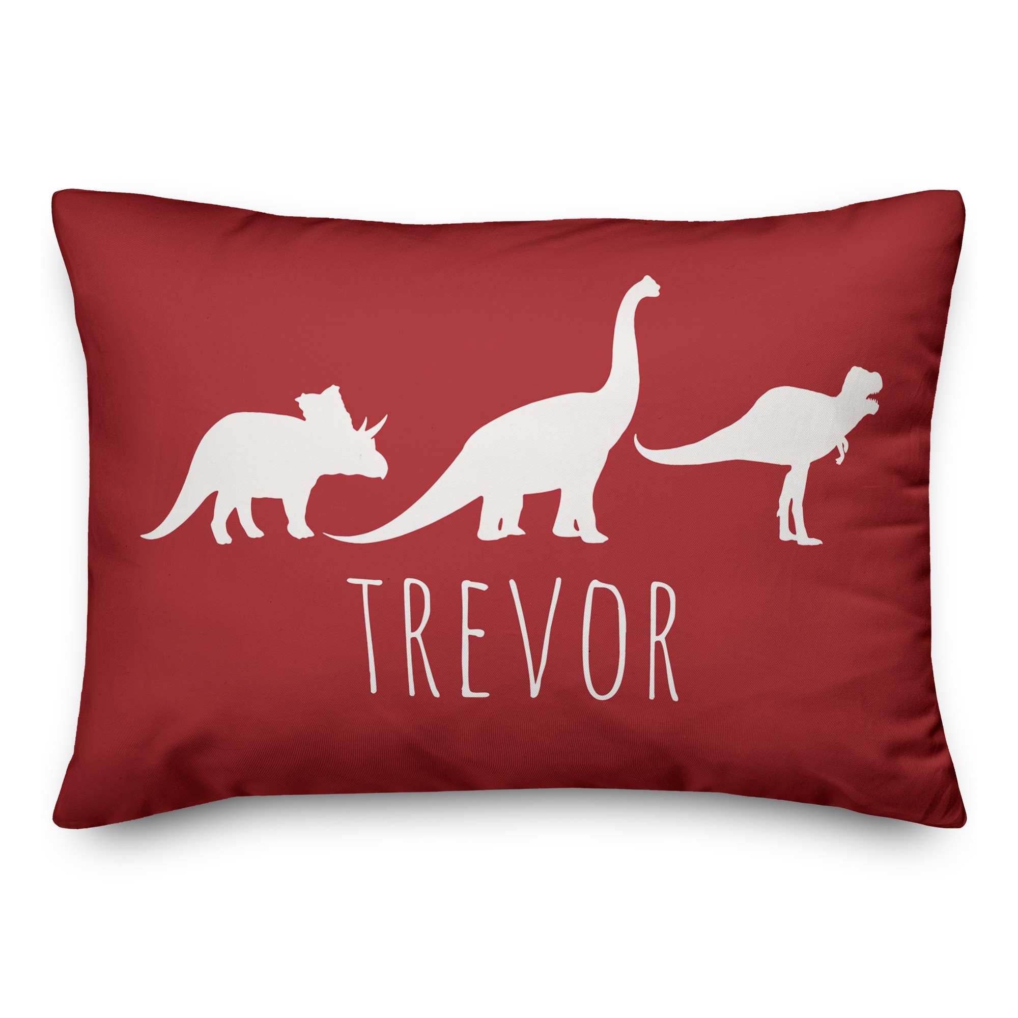 Dinos with Chevron Solid Red 14x20 Personalized Spun Poly Pillow