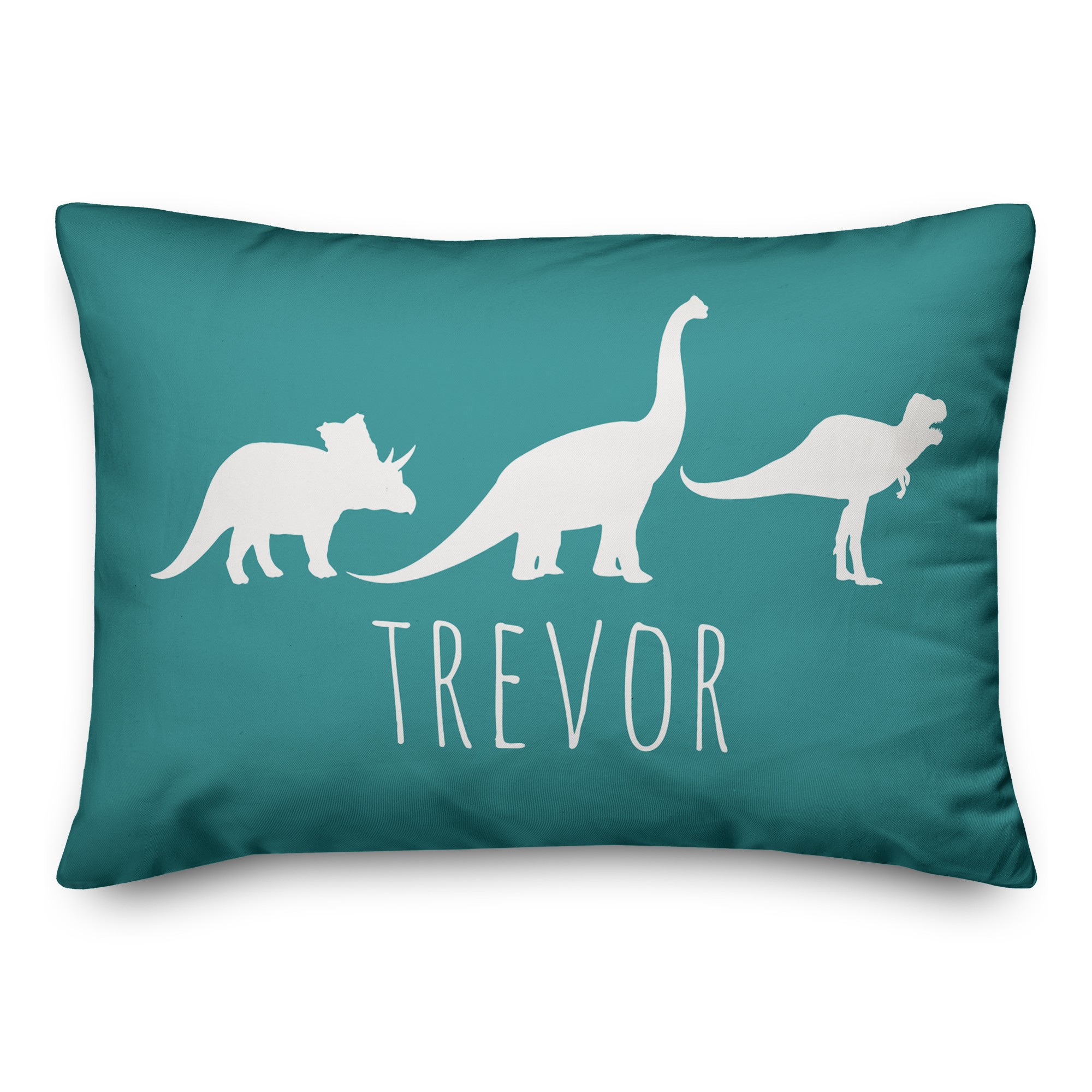 Dinos with Chevron Solid Teal 14x20 Personalized Spun Poly Pillow