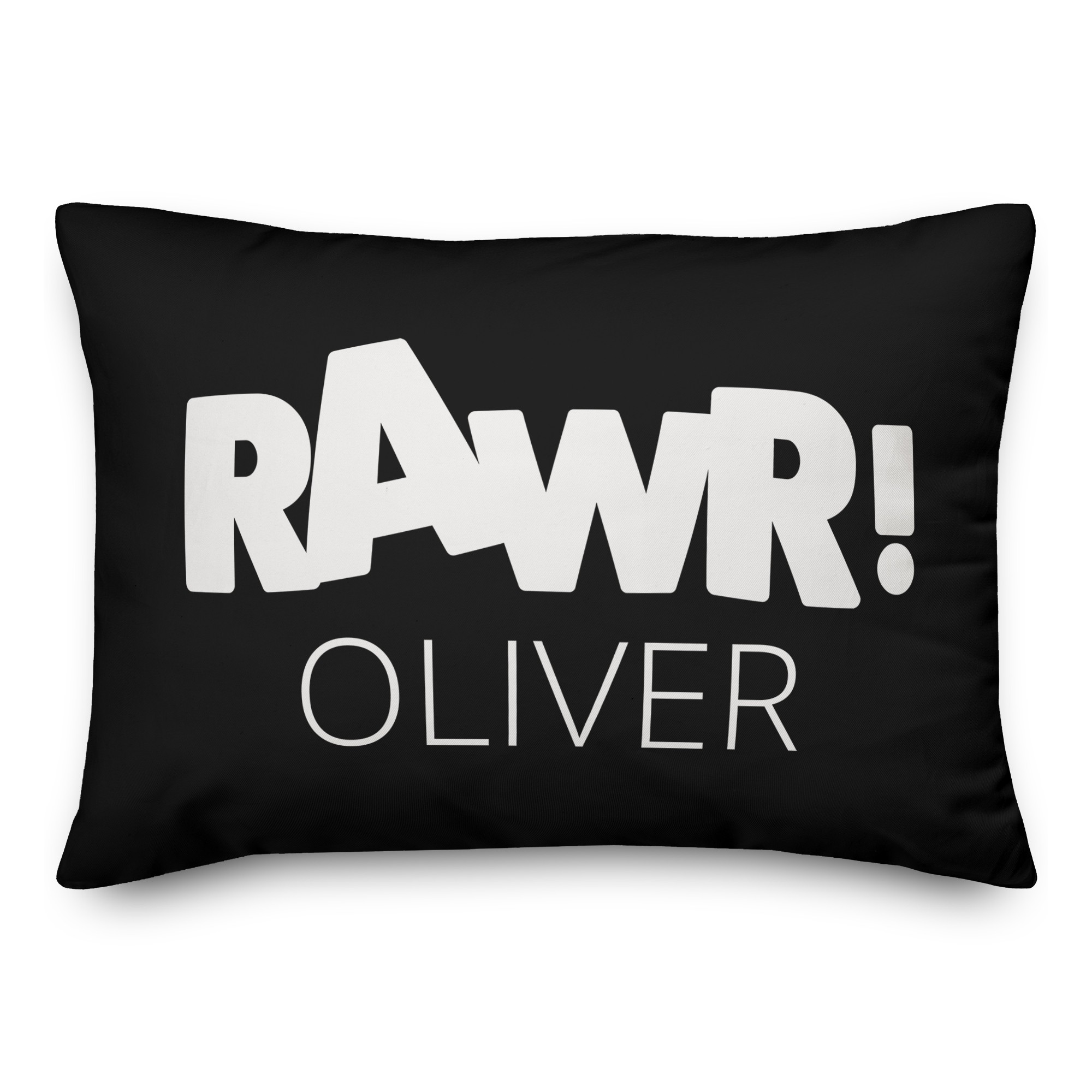 Rawr Black and White Dinosaur 14x20 Personalized Spun Poly Pillow