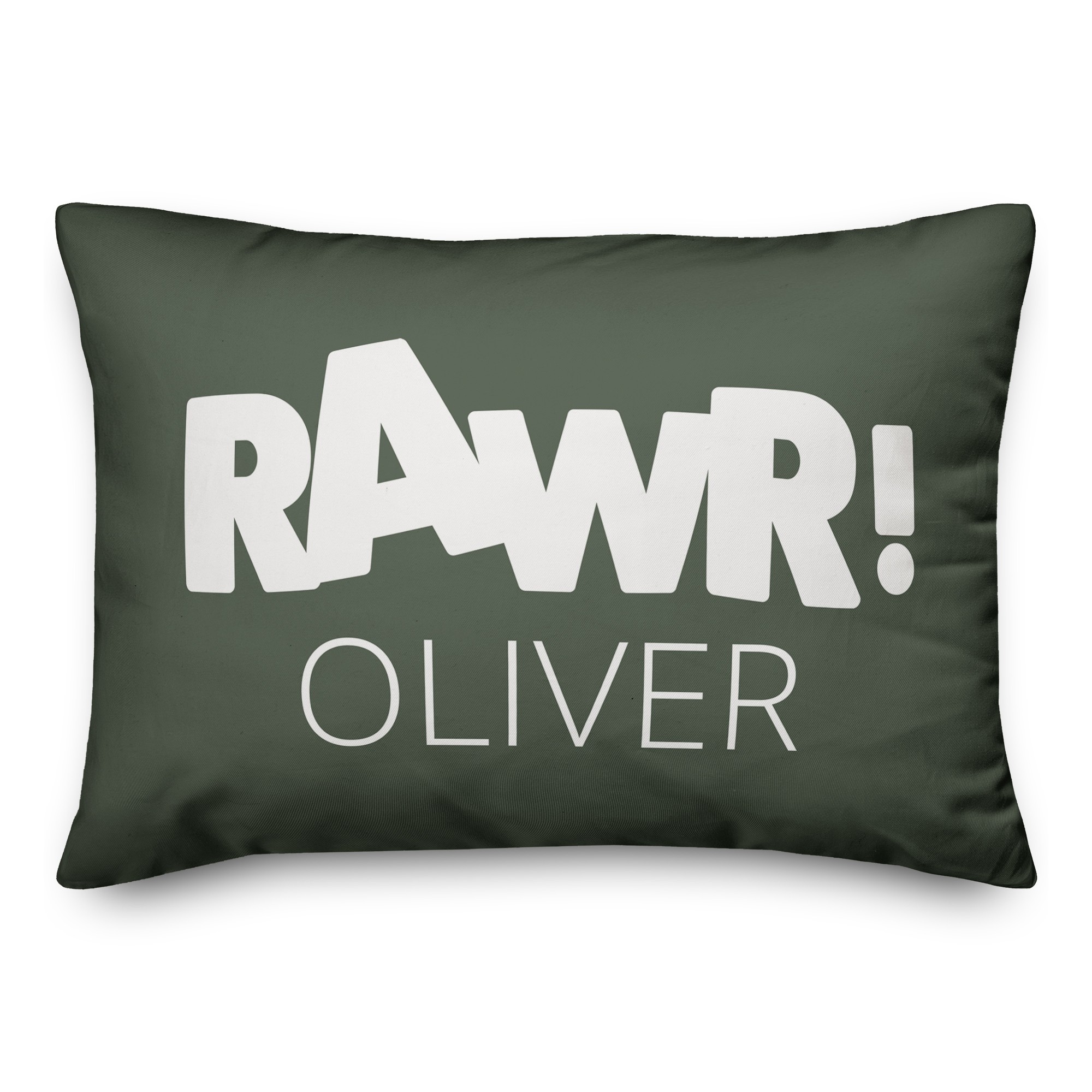 Rawr Green and White Dinosaur 14x20 Personalized Spun Poly Pillow