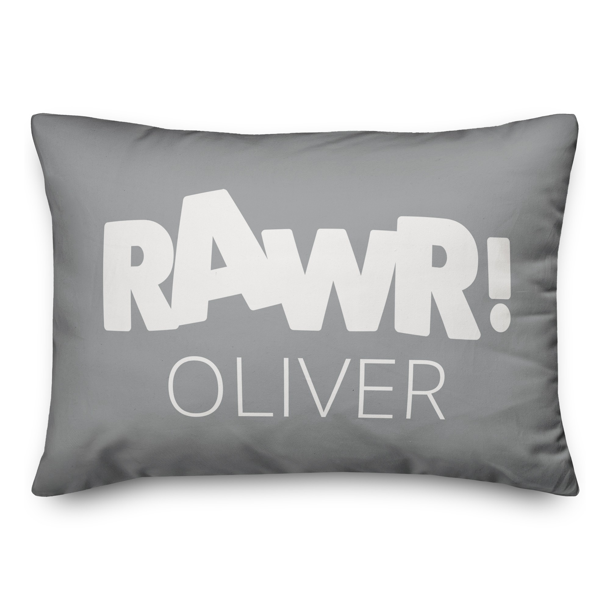 Rawr Gray and White Dinosaur 14x20 Personalized Spun Poly Pillow