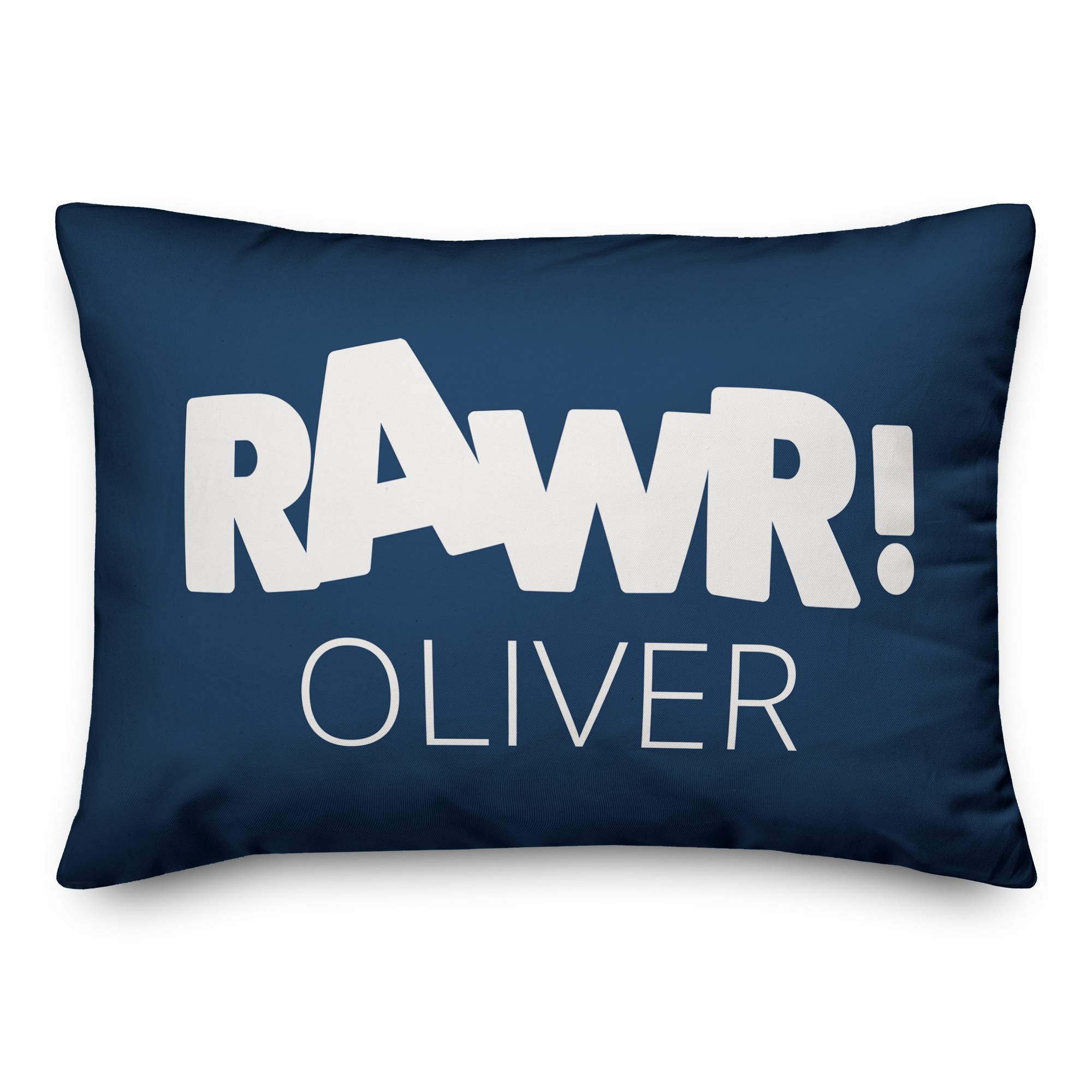 Rawr Navy and White Dinosaur 14x20 Personalized Spun Poly Pillow