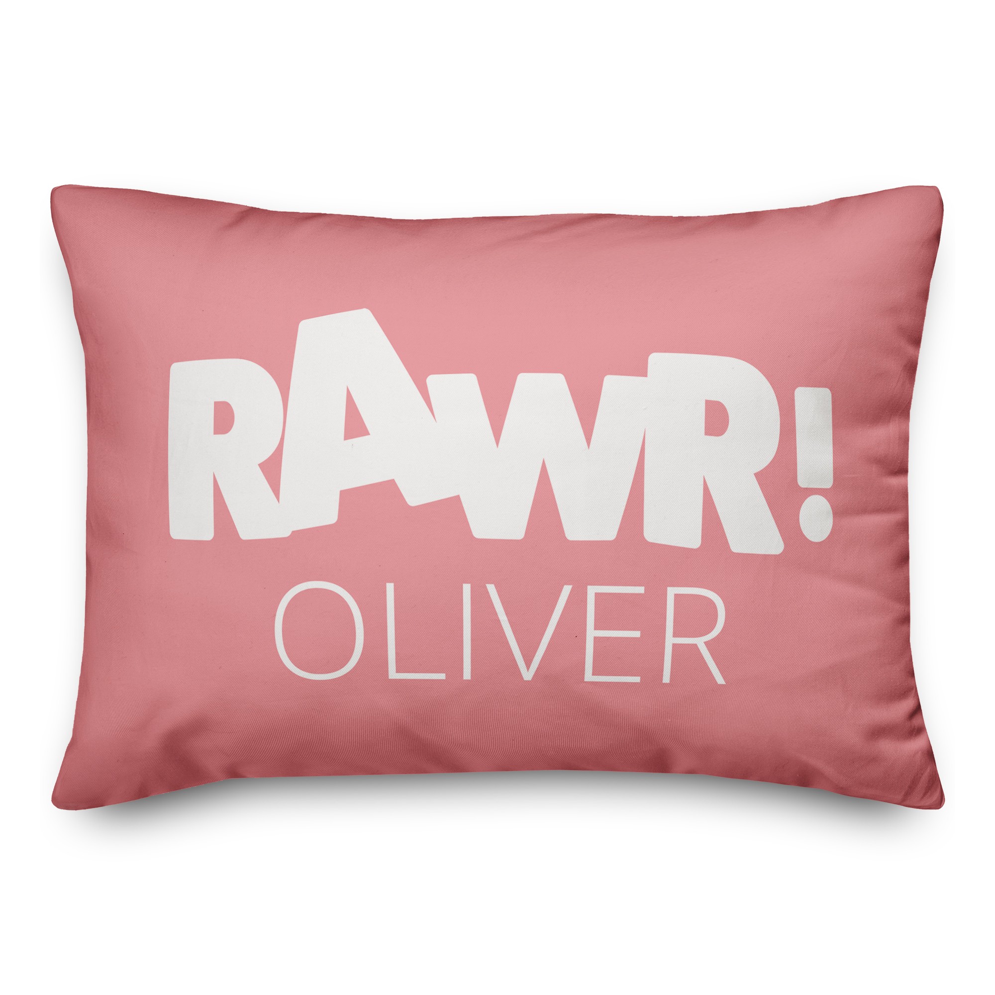 Rawr Pink and White Dinosaur 14x20 Personalized Spun Poly Pillow