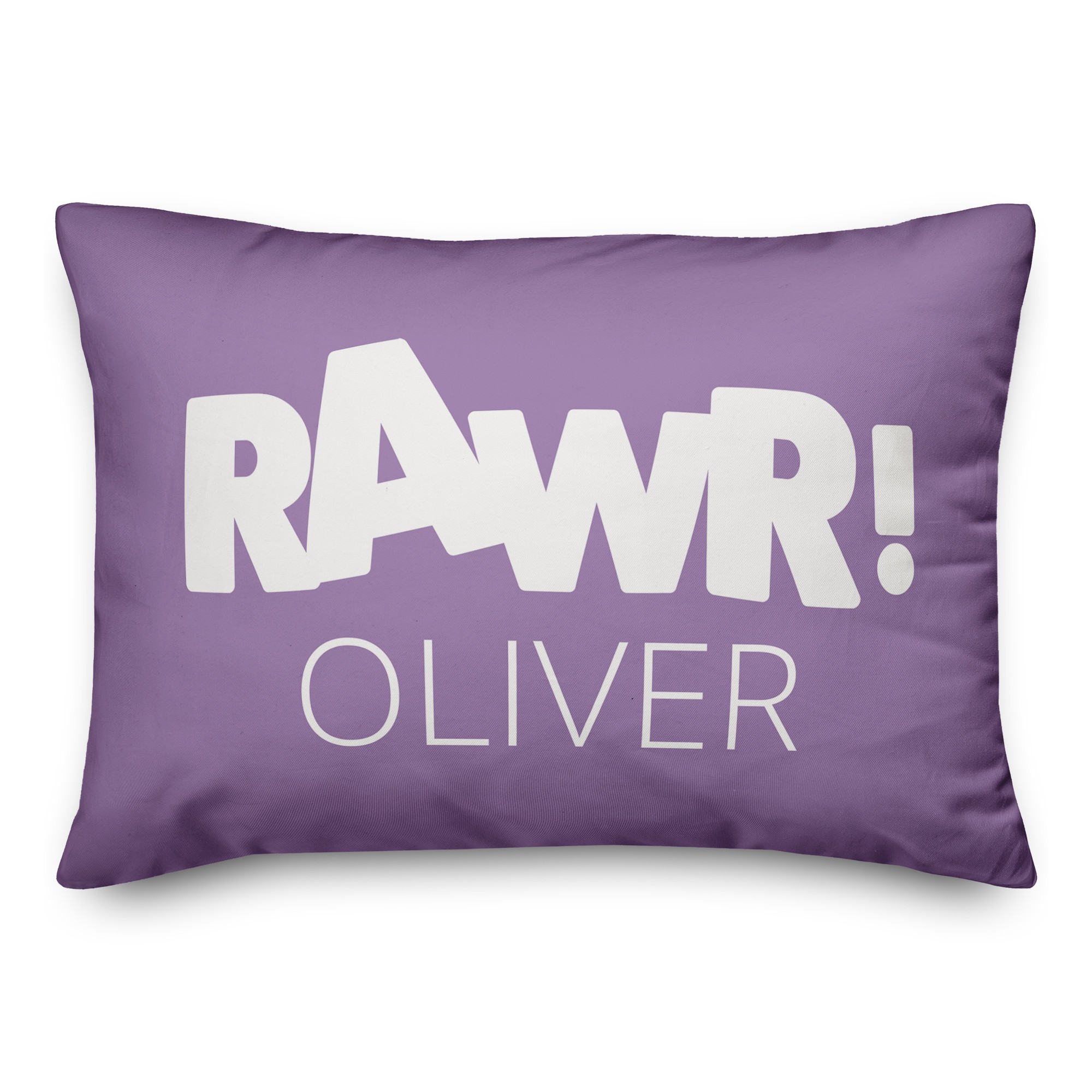 Rawr Purple and White Dinosaur 14x20 Personalized Spun Poly Pillow