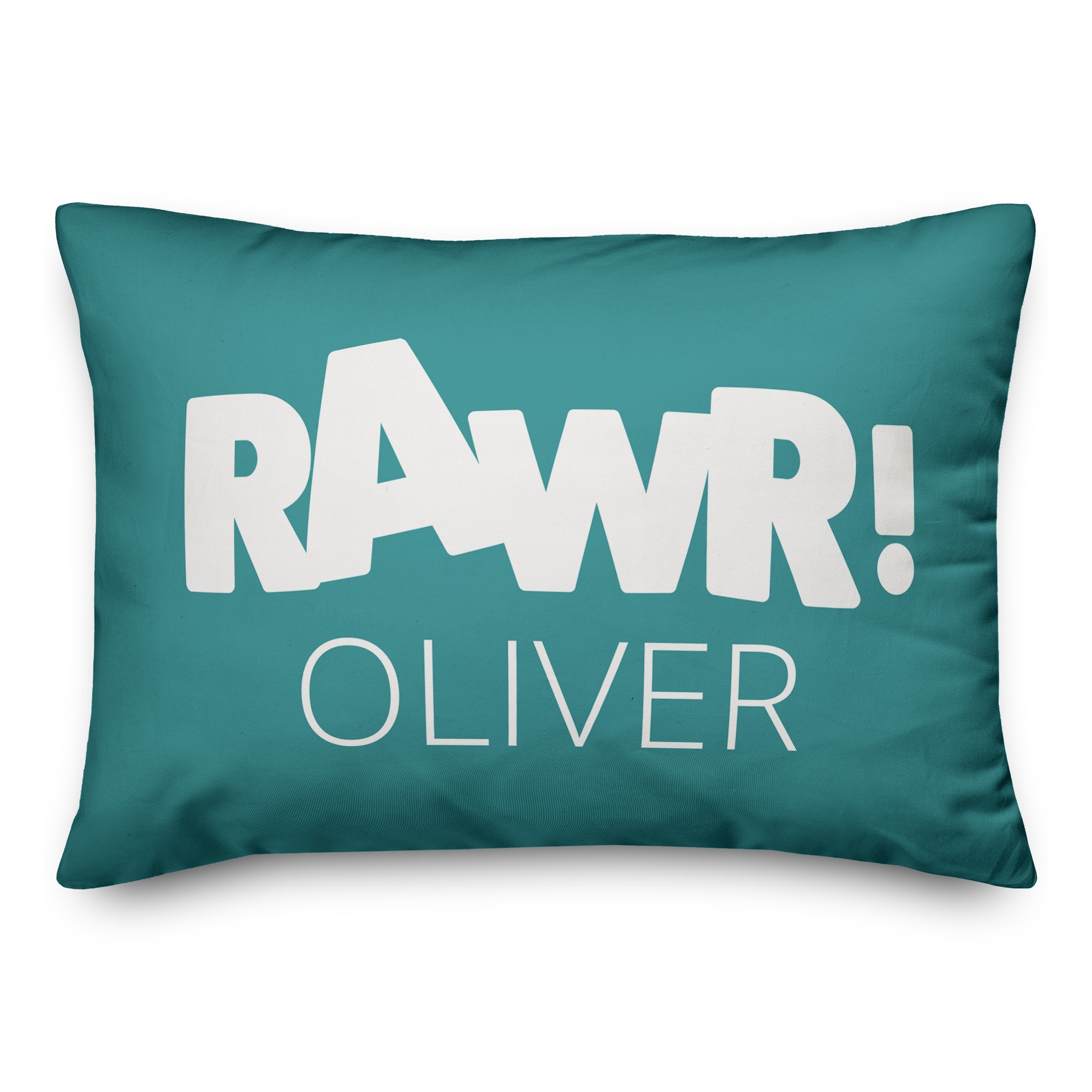 Rawr Teal and White Dinosaur 14x20 Personalized Spun Poly Pillow