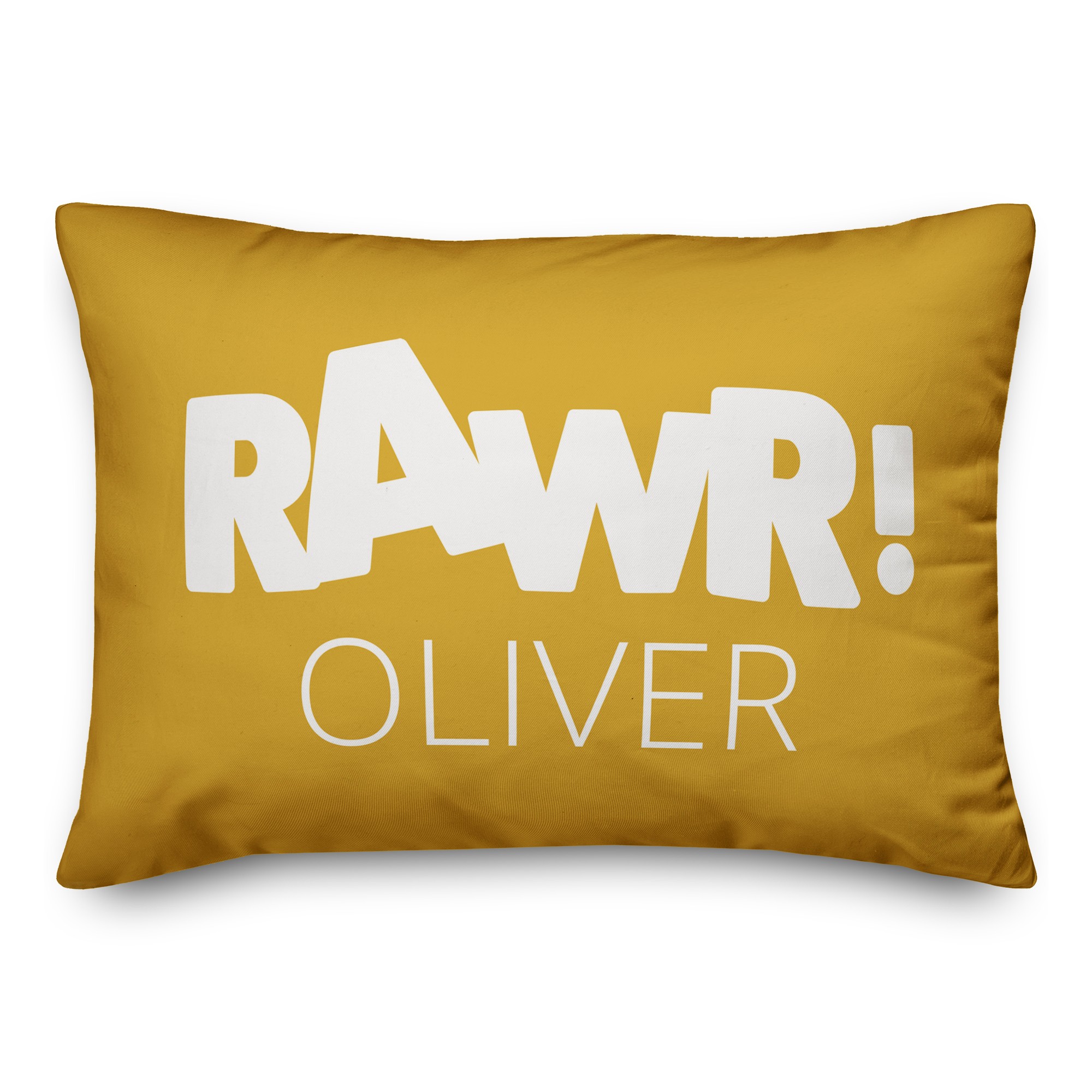 Rawr Yellow and White Dinosaur 14x20 Personalized Spun Poly Pillow