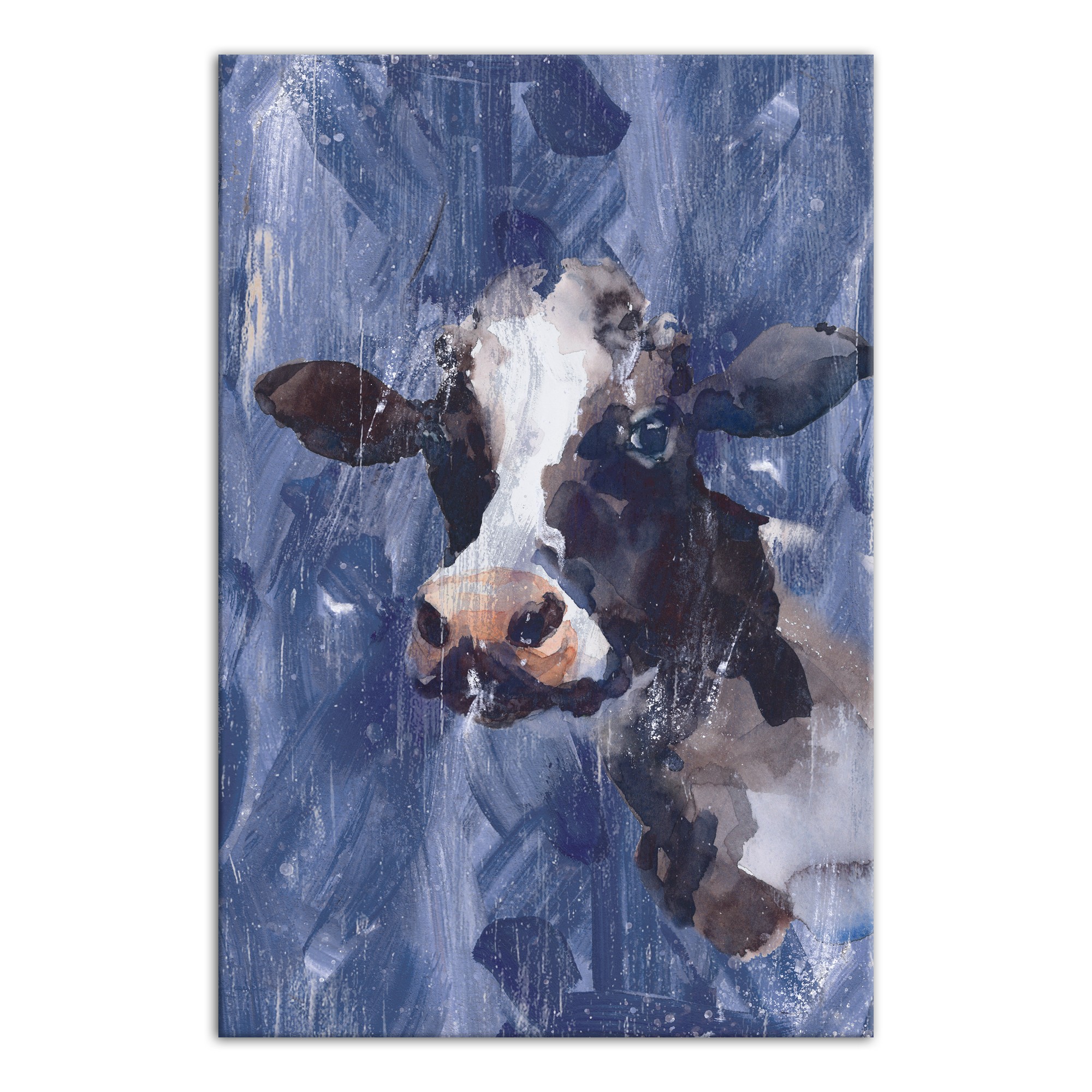 Watercolor Distressed Cow on Navy 20x30 Canvas Wall Art