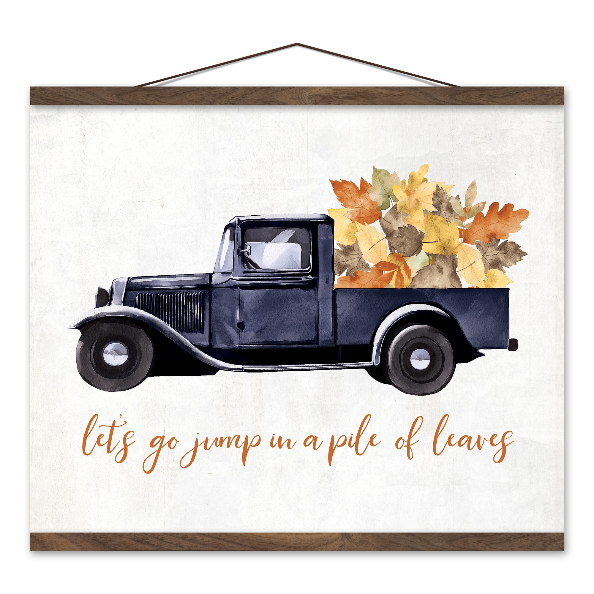 Jump in Pile of Leaves 20x16 Teak Hanging Canvas