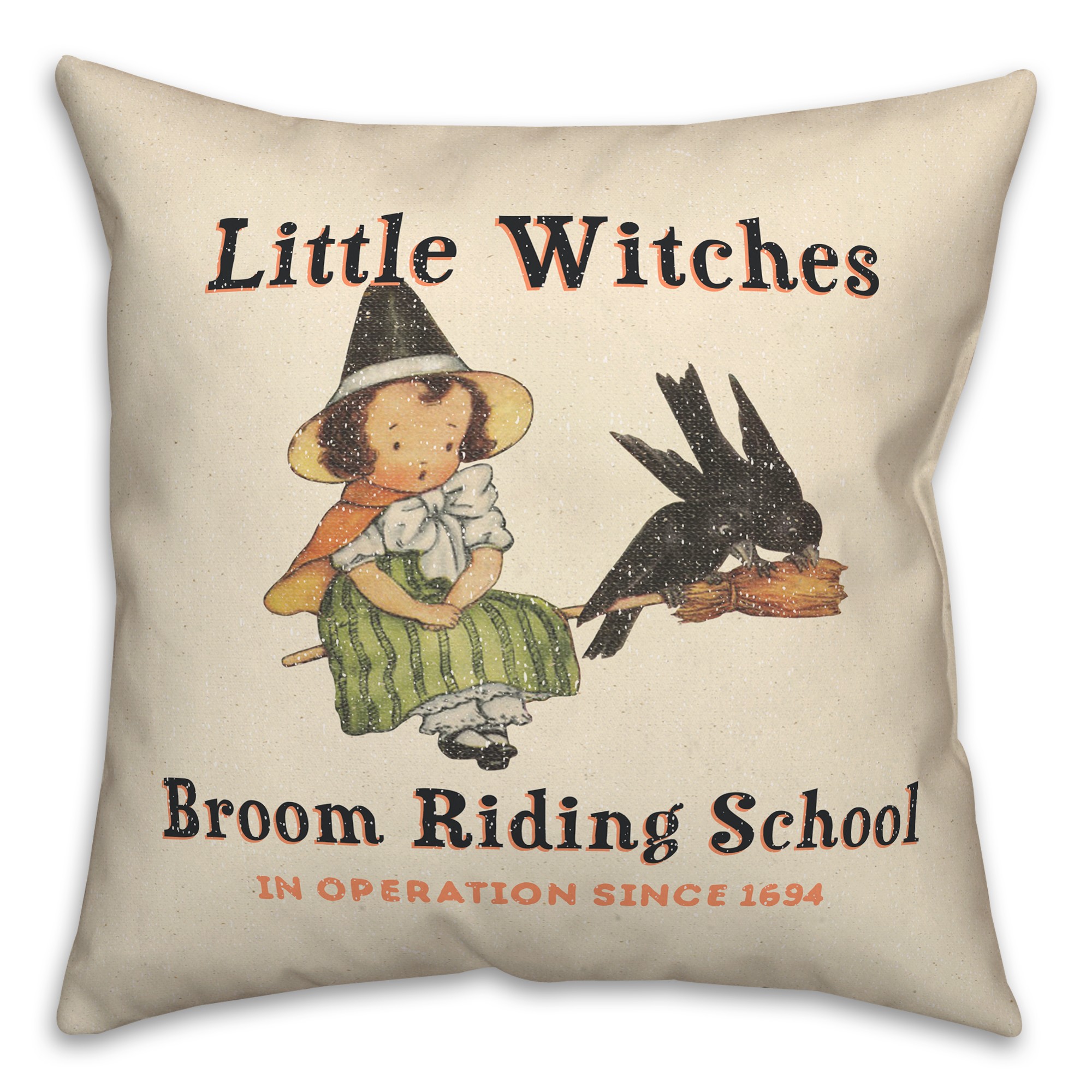 Lil Witch Broom Riding School 18x18 Spun Poly Pillow