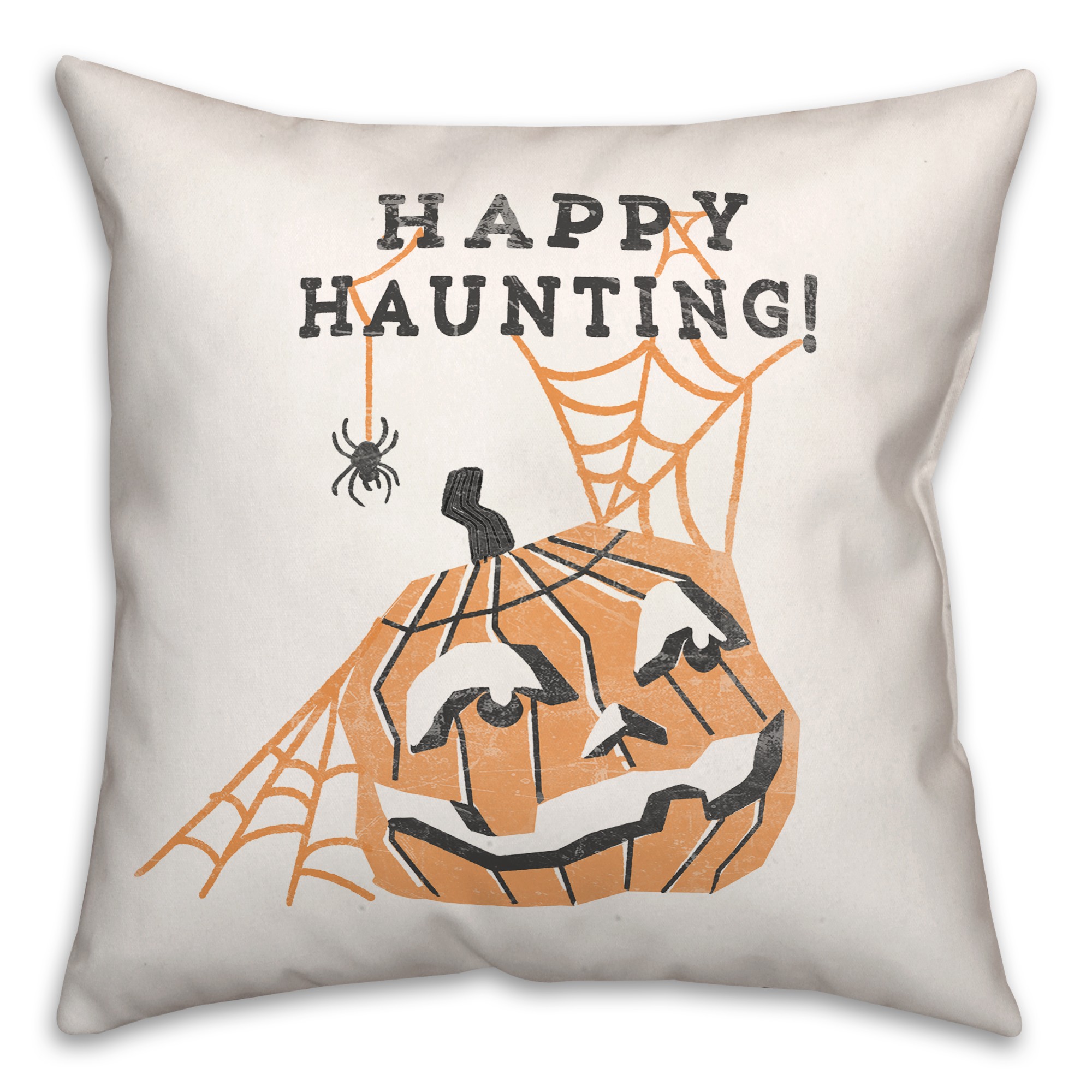 Mid Mod Pumpkin Happy Haunting 18x18 Spun Poly Pillow