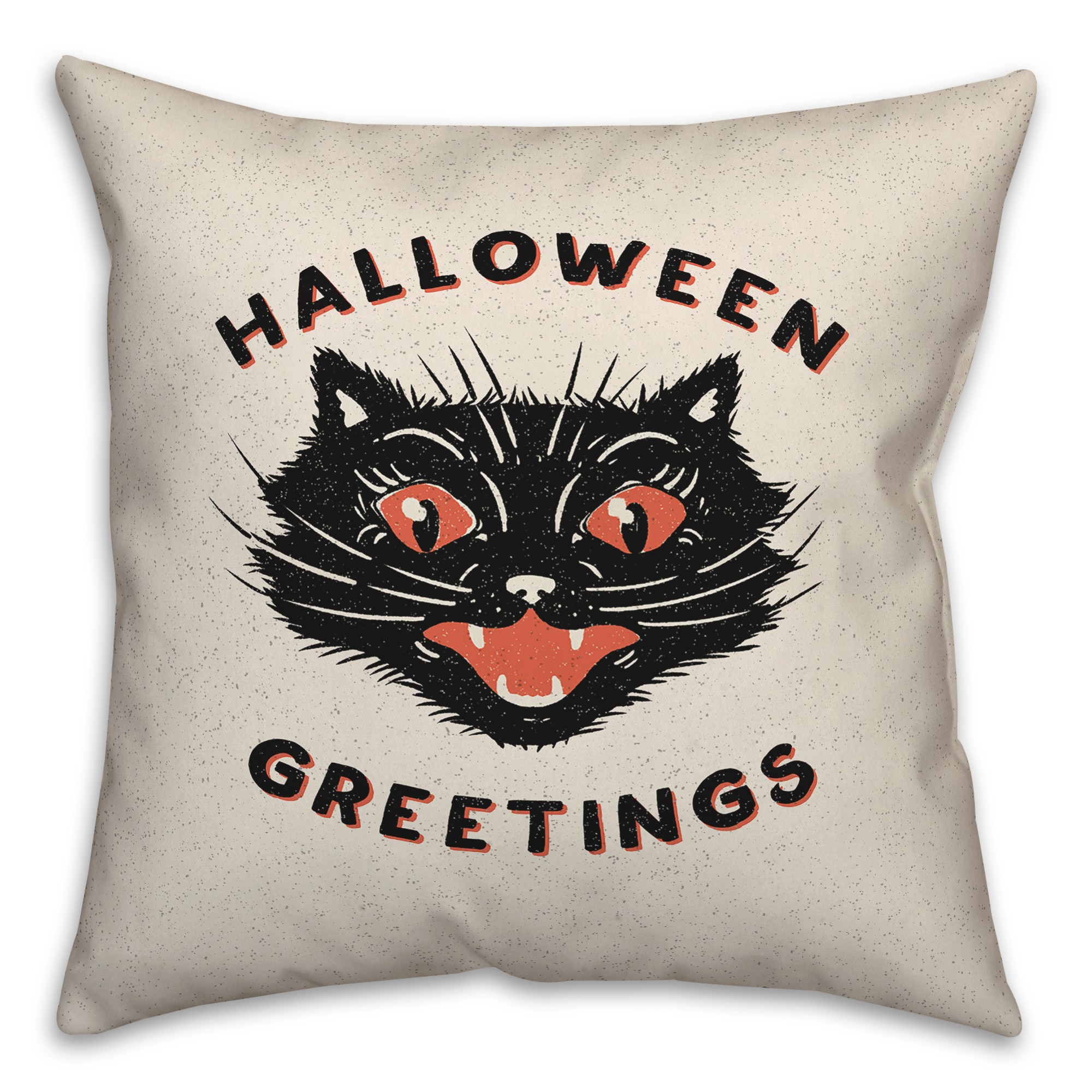 Retro Black Cat Halloween Greetings 18x18 Spun Poly Pillow