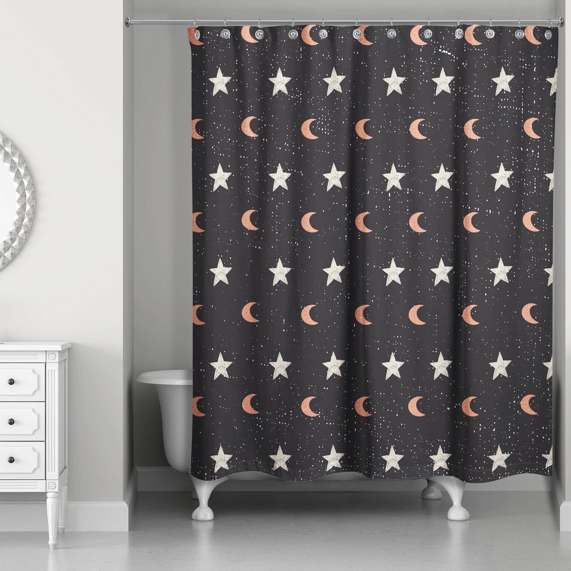 Moon and Stars Pattern 71x74 Shower Curtain