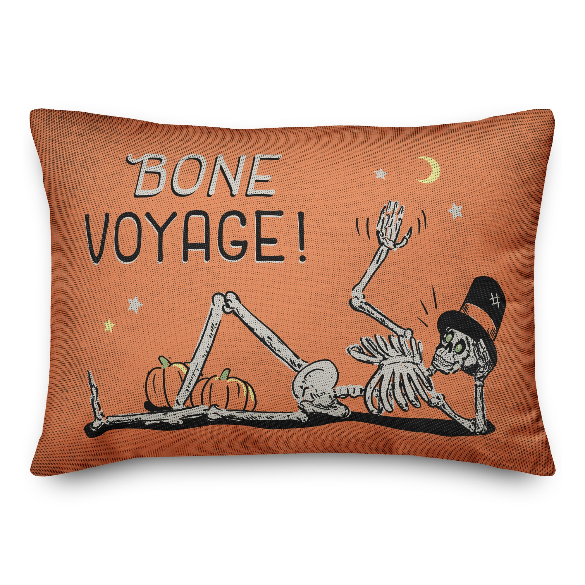 Bone Voyage Retro Skeleton on Orange 14x20 Spun Poly Pillow