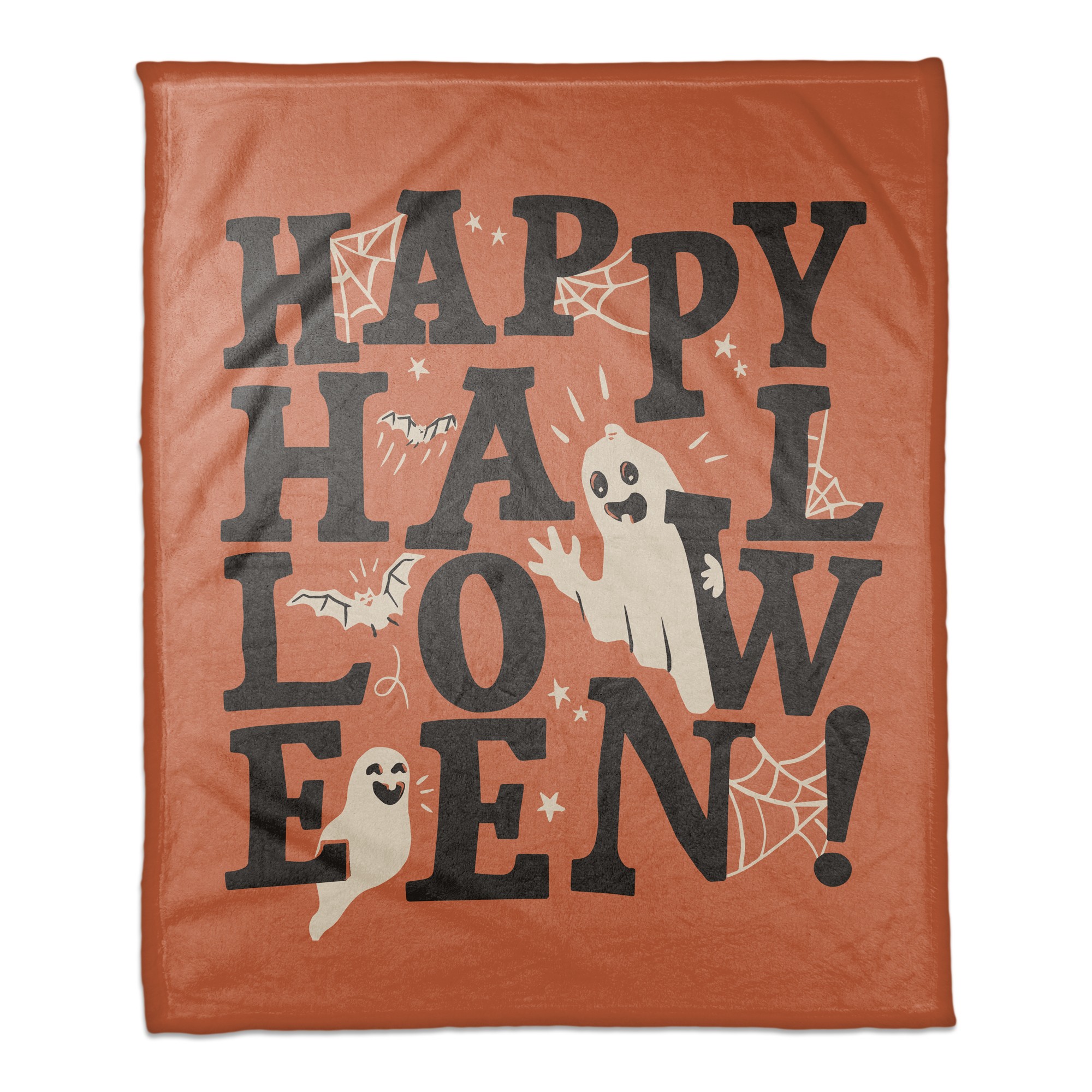 Happy Halloween Orange with Retro Ghosts 50x60 Coral Fleece Blanket