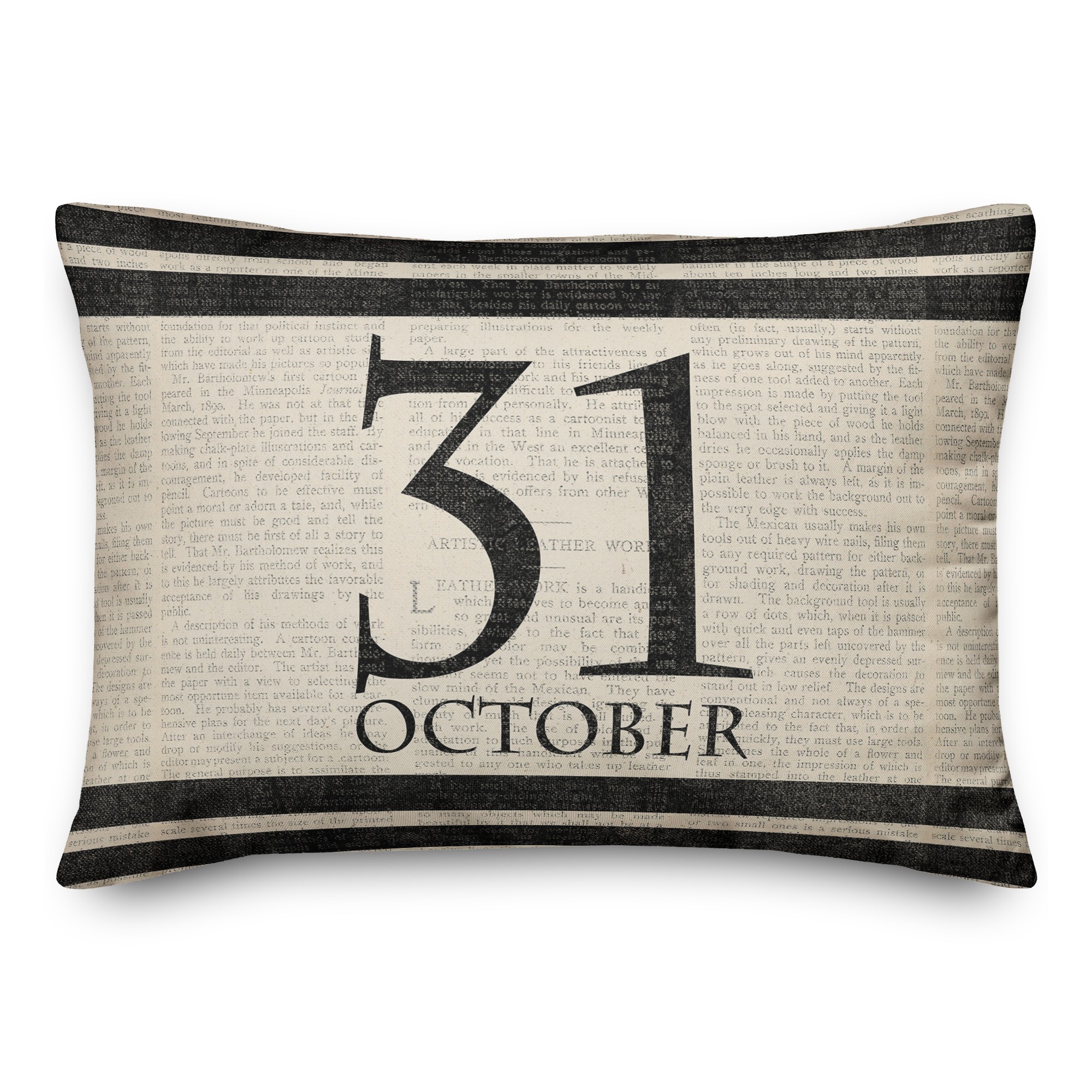 Halloween Date Newspaper Distressed 14x20 Spun Poly Pillow