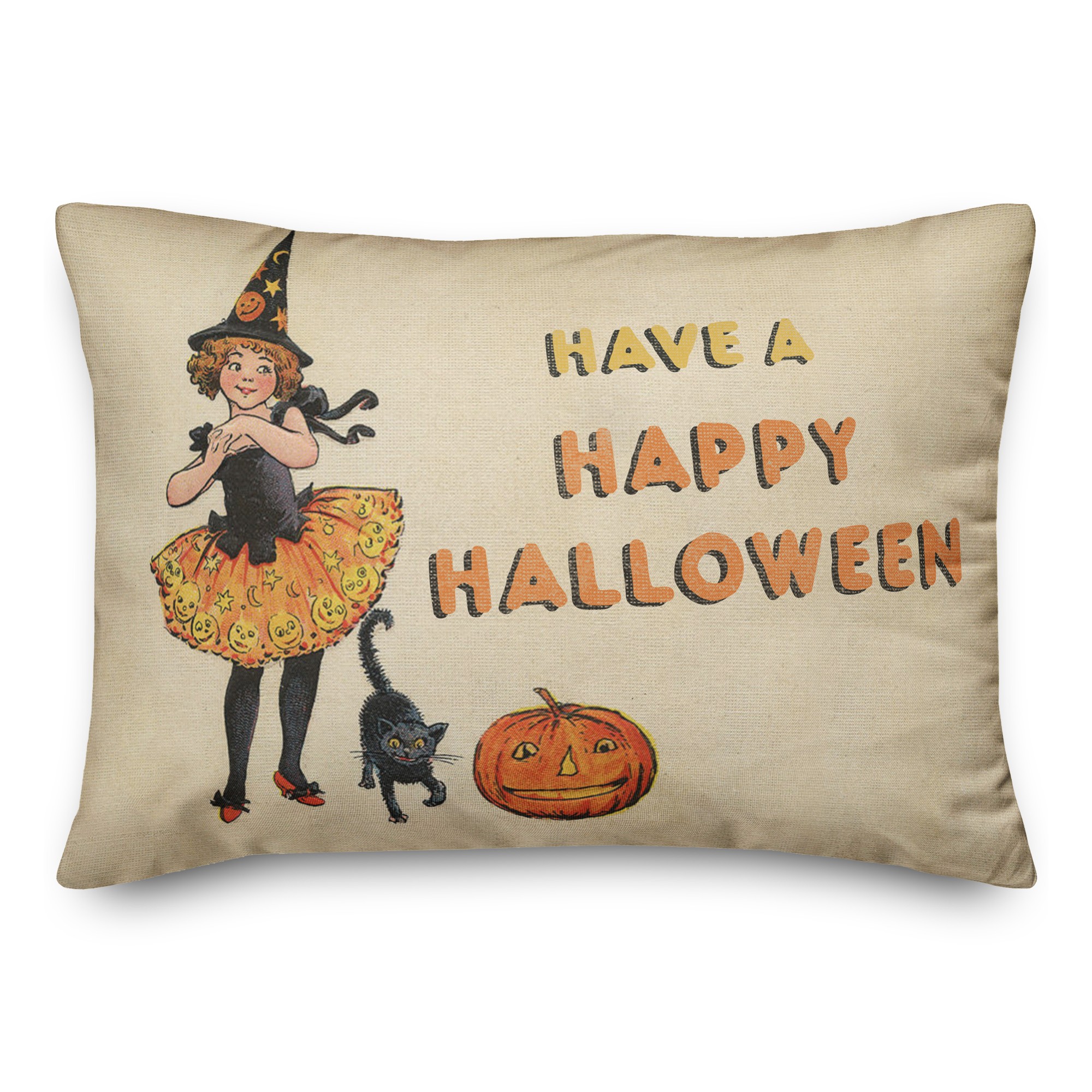 Happy Halloween Tutu Witch Girl 14x20 Spun Poly Pillow