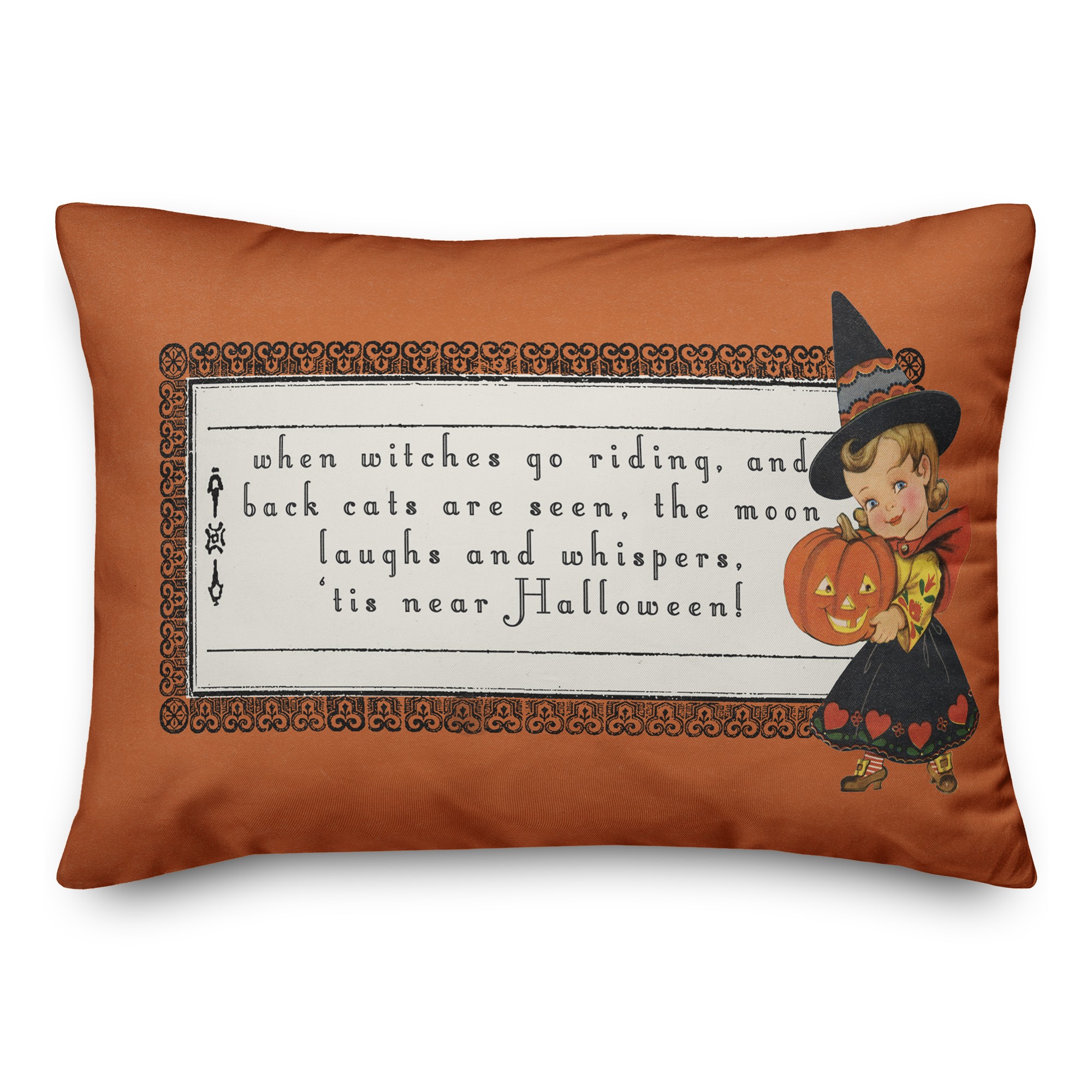 Vintage Witch Tis Near Halloween 14x20 Spun Poly Pillow