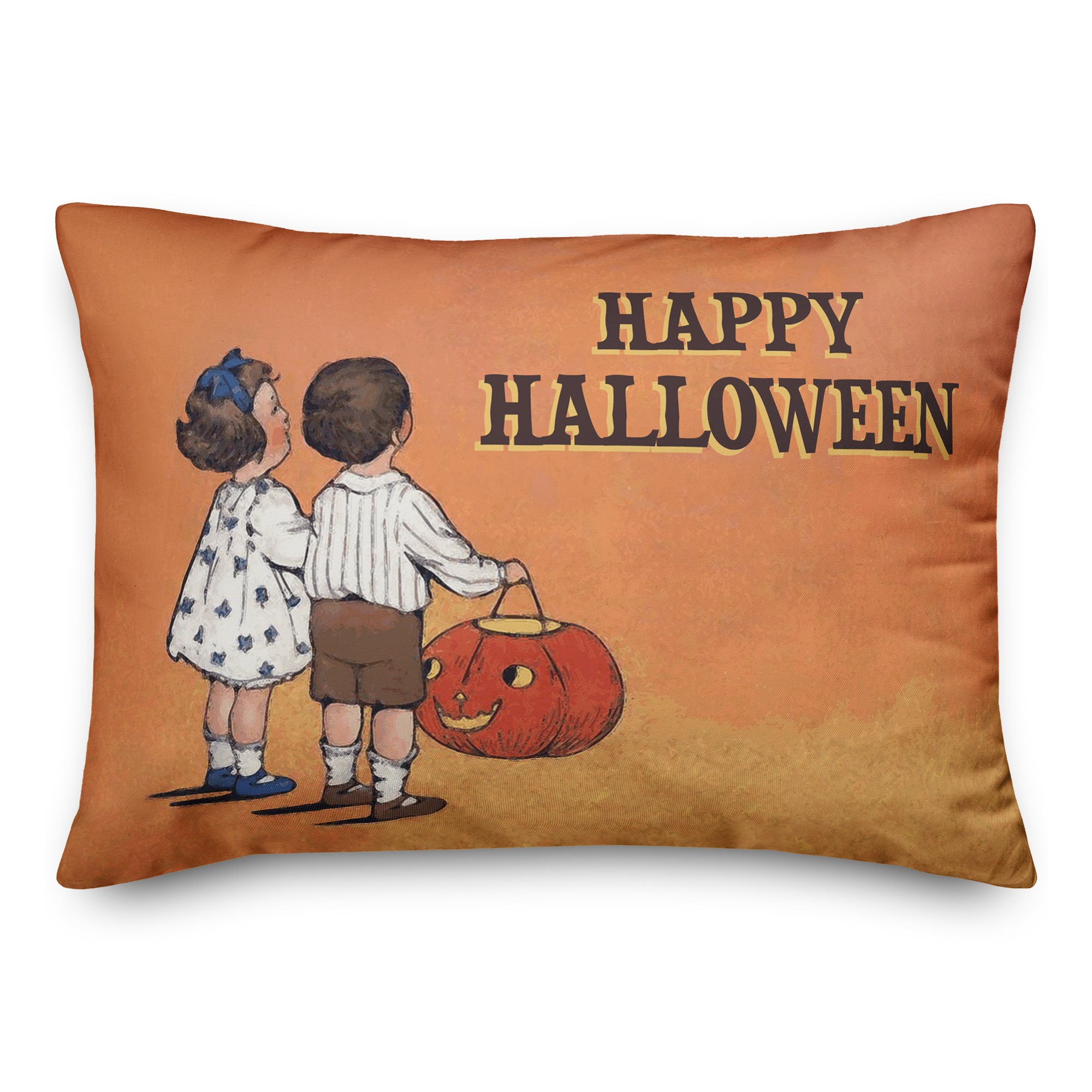 Vintage Halloween Trick or Treating Kids 14x20 Spun Poly Pillow
