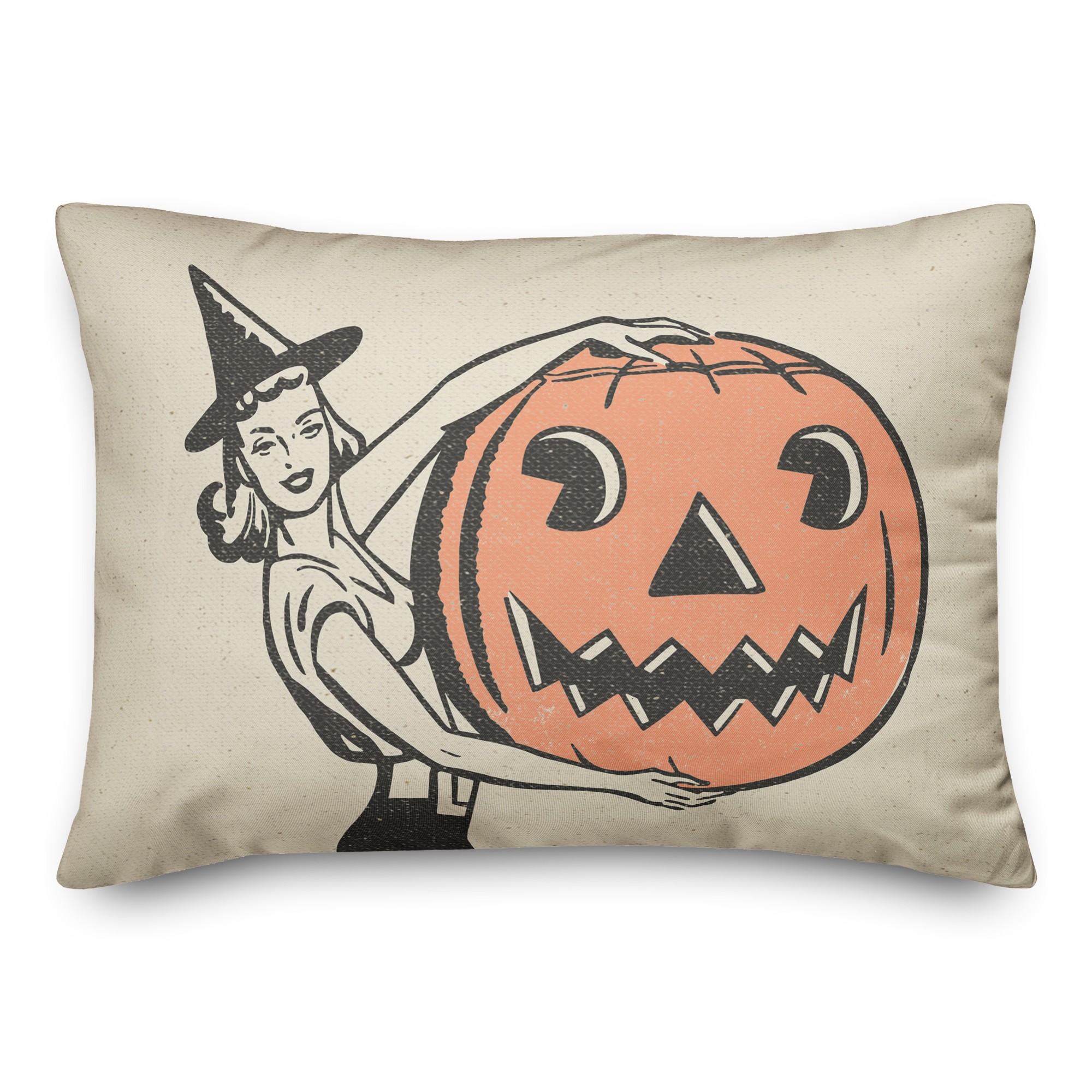 Vintage Witch and Pumpkins 14x20 Spun Poly Pillow