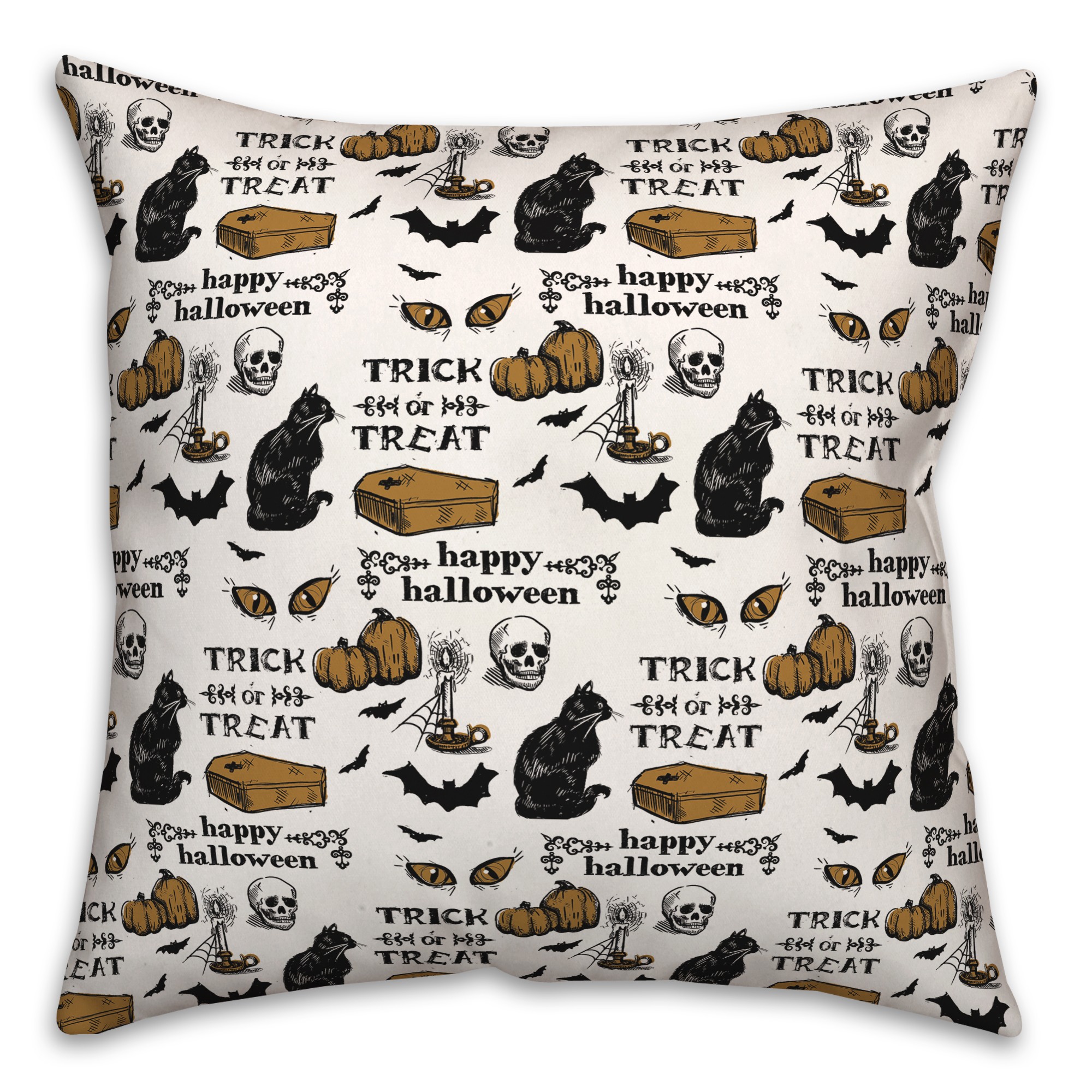 Amber and Black Vintage Halloween Pattern 18x18 Spun Poly Pillow