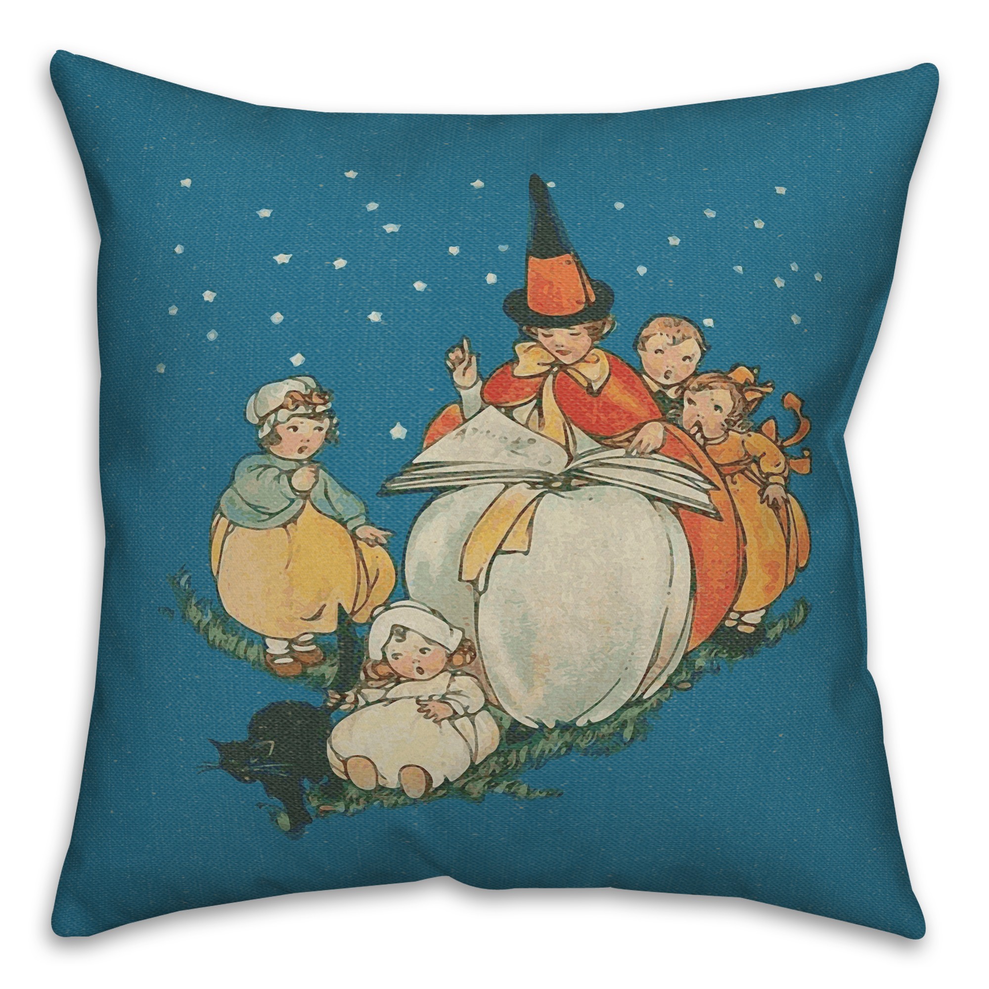 Blue Vintage Halloween Family 18x18 Spun Poly Pillow