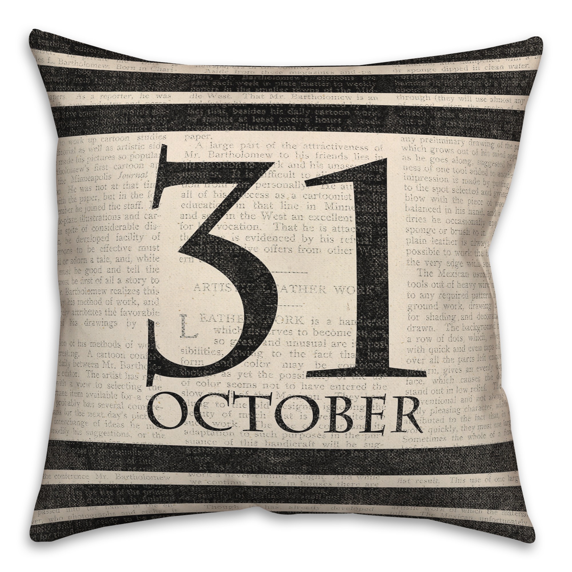 Halloween Date Newspaper Distressed 18x18 Spun Poly Pillow