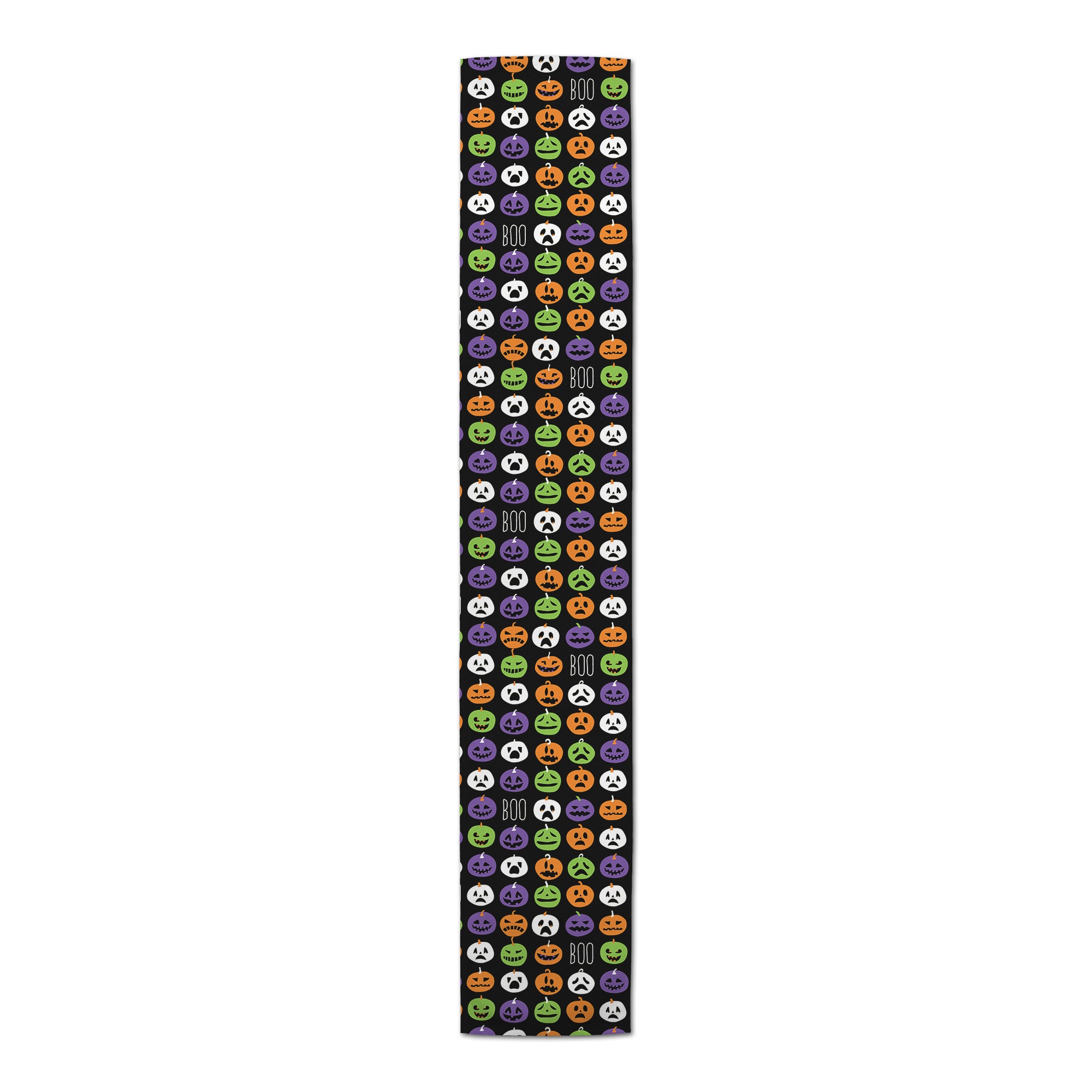 Boo Pumpkin Pattern on Black 16x90 Poly Twill Table Runner