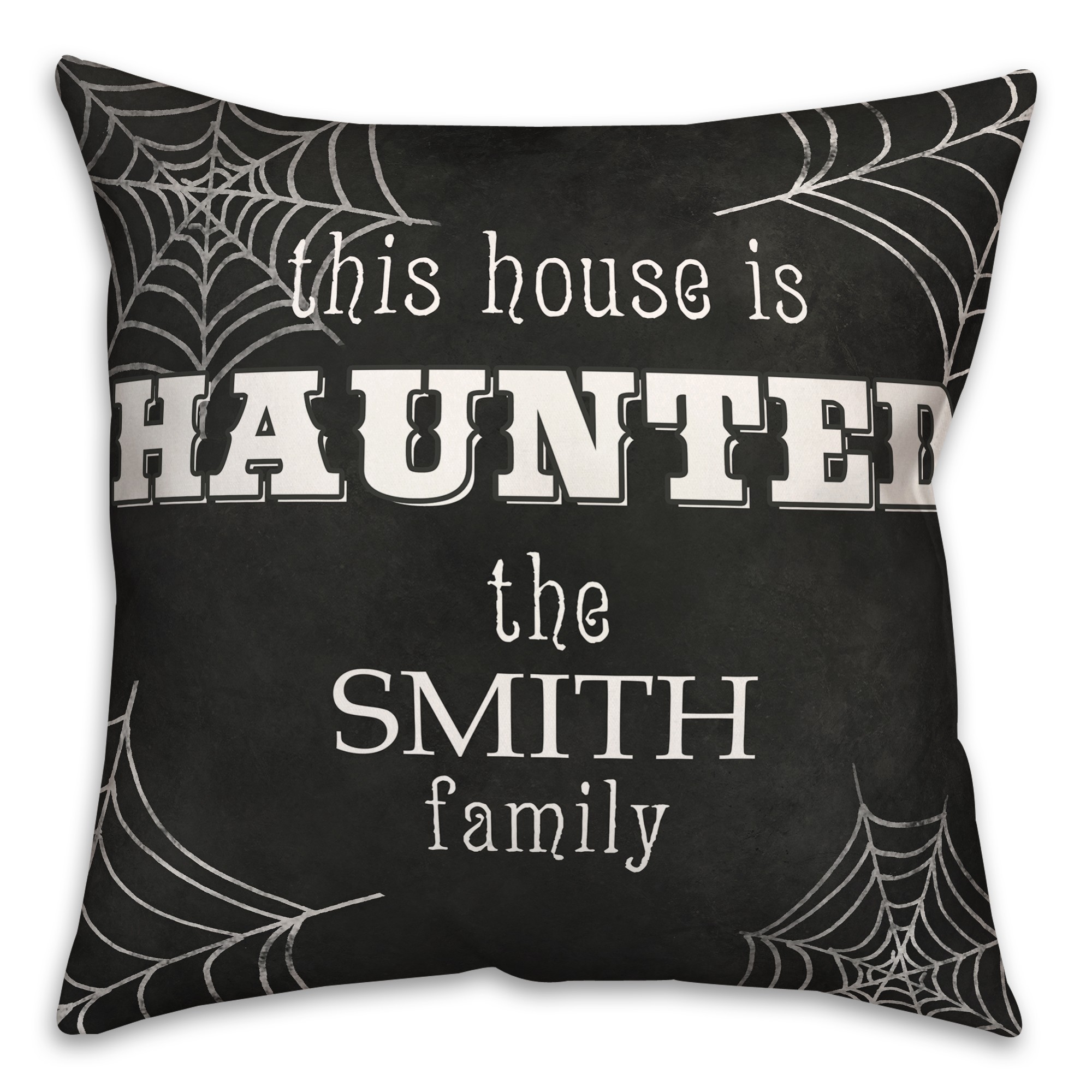 Haunted House Family Name 18x18 Personalized Spun Poly Pillow