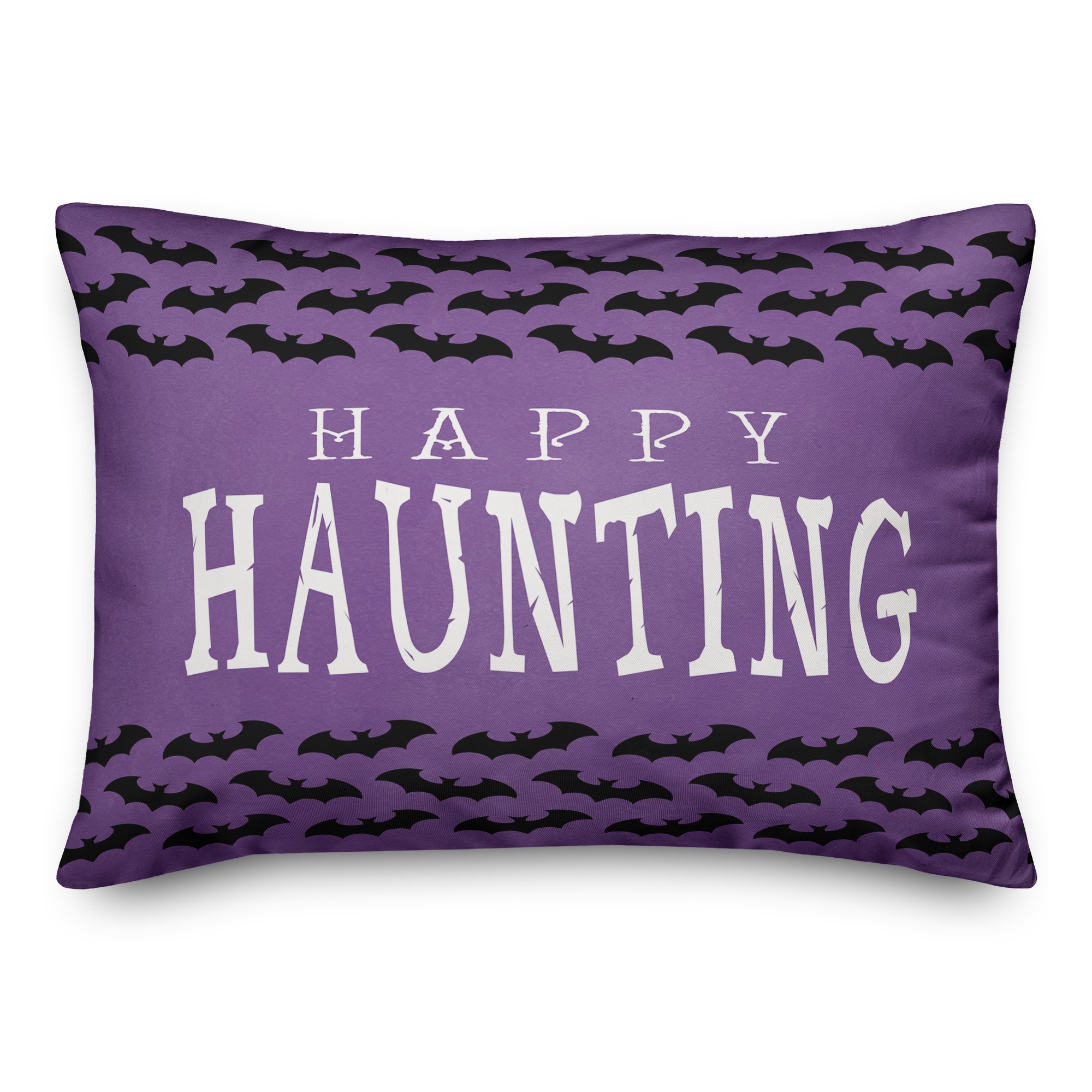 Happy Haunting Bat Black and Purple 14x20 Spun Poly Pillow