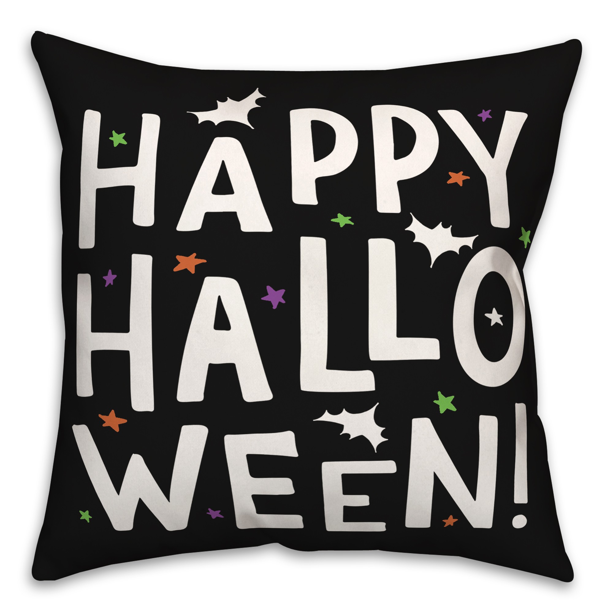Happy Halloween Stars and Bats 18x18 Spun Poly Pillow