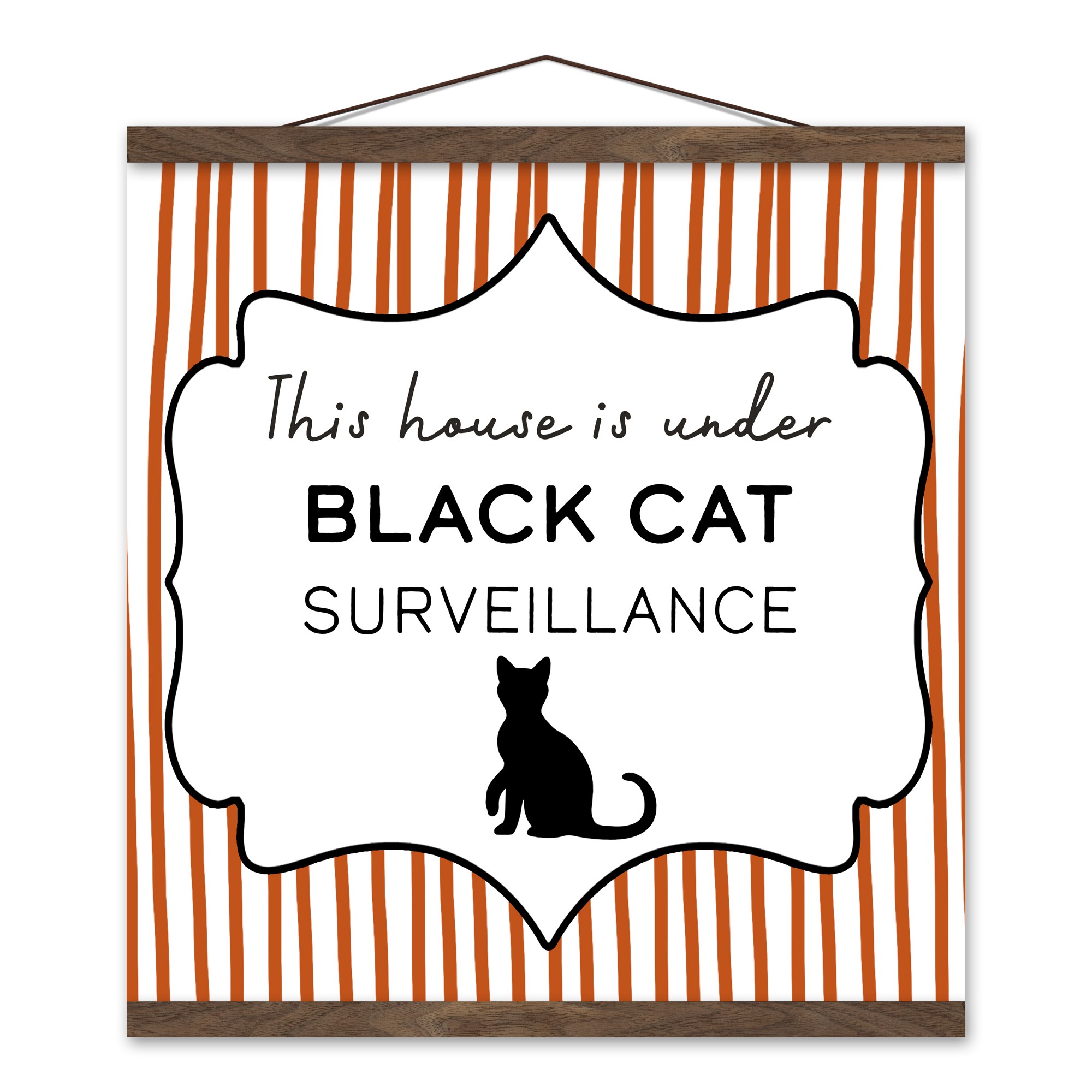 Under Black Cat Survelliance 16x16 Teak Hanging Canvas
