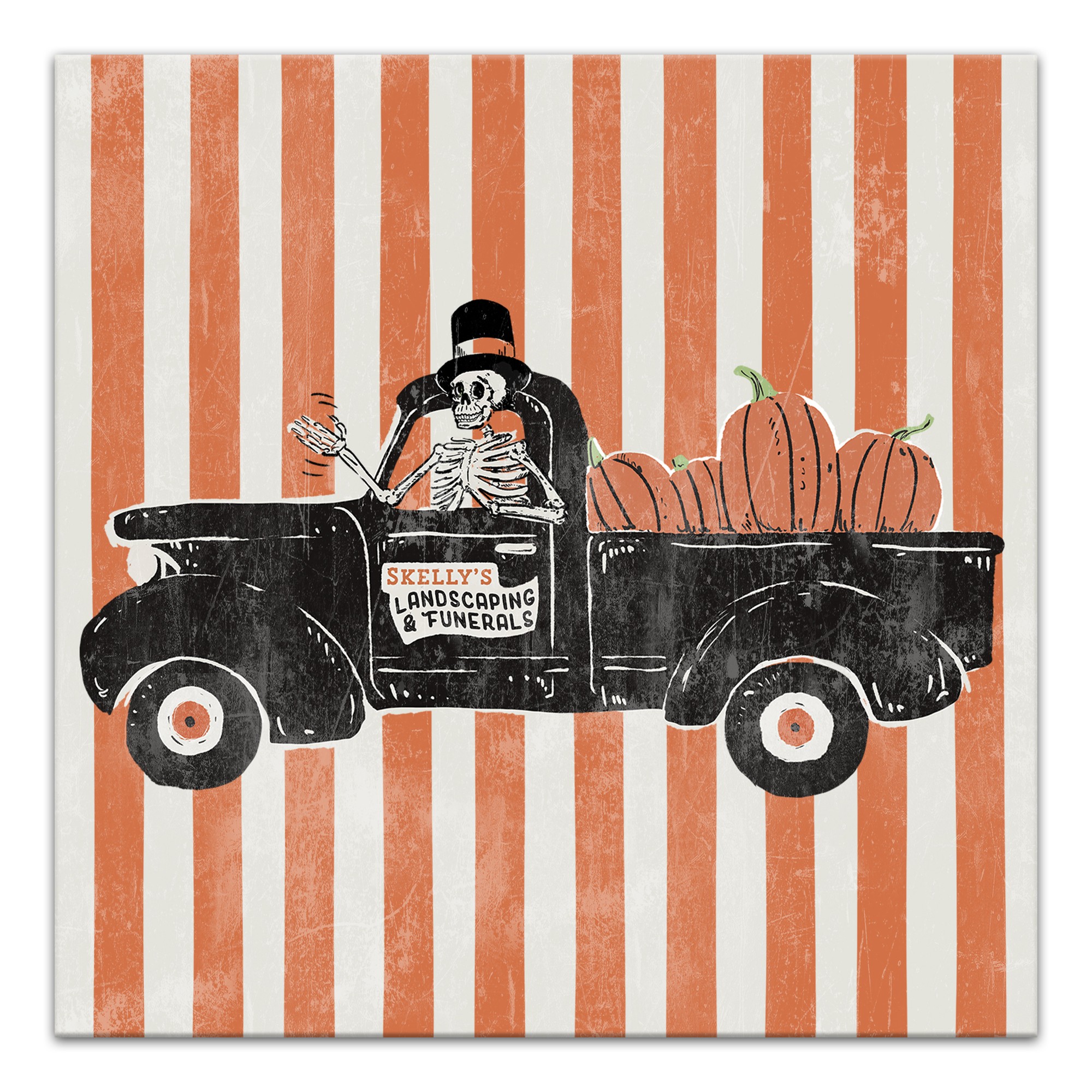 Skellys Landscaping Truck Retro with Stripes 16x16 Canvas Wall Art