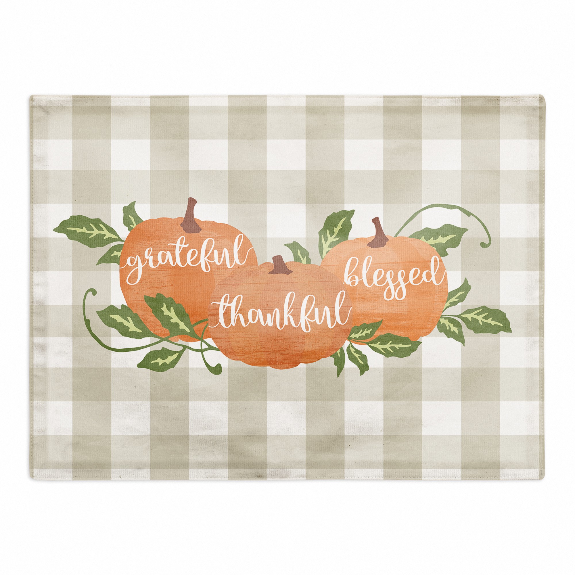 Grateful Thankful Blessed Plaid Pumpkins 18x14 Poly Twill Placemat
