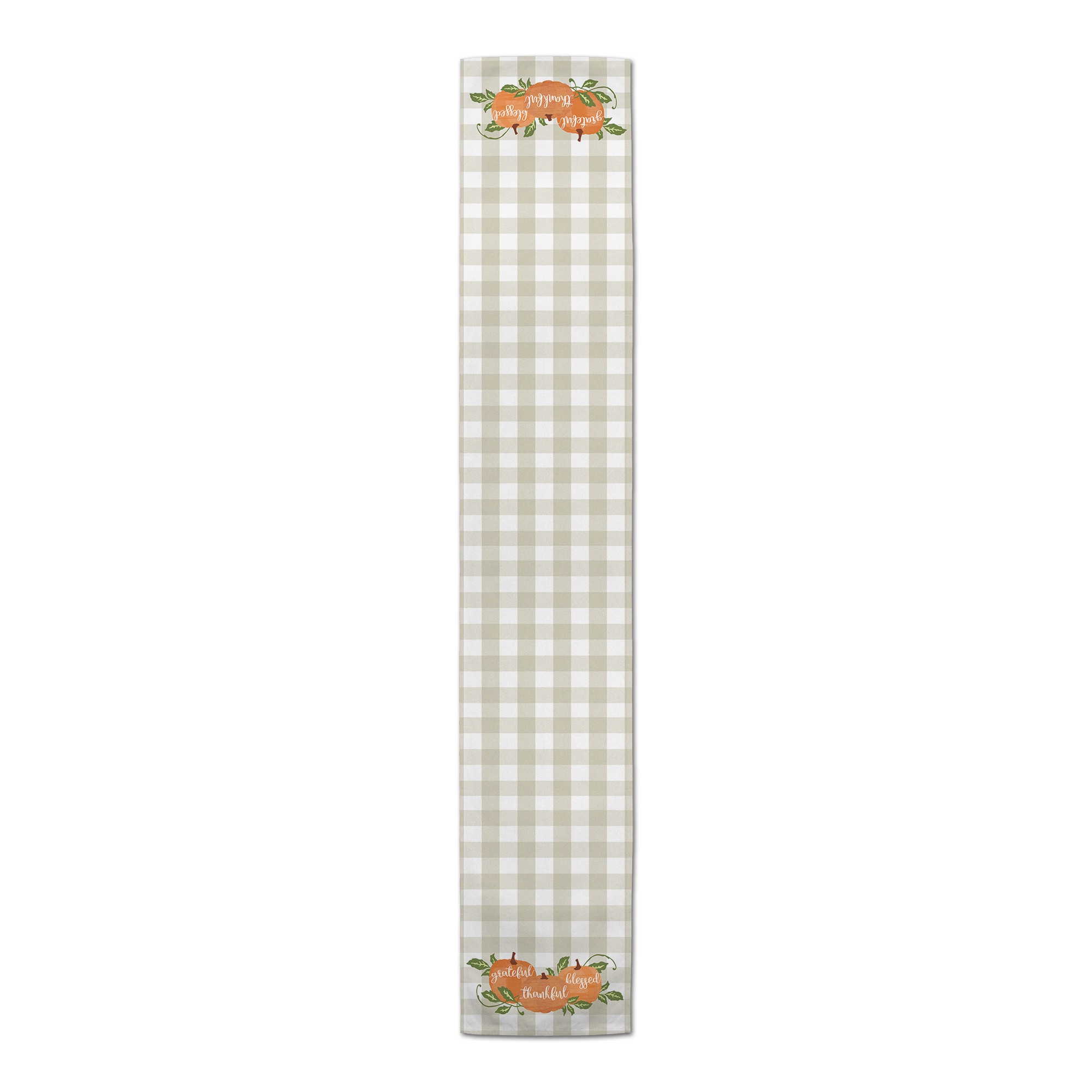 Grateful Thankful Blessed Plaid Pumpkins 16x72 Poly Twill Table Runner