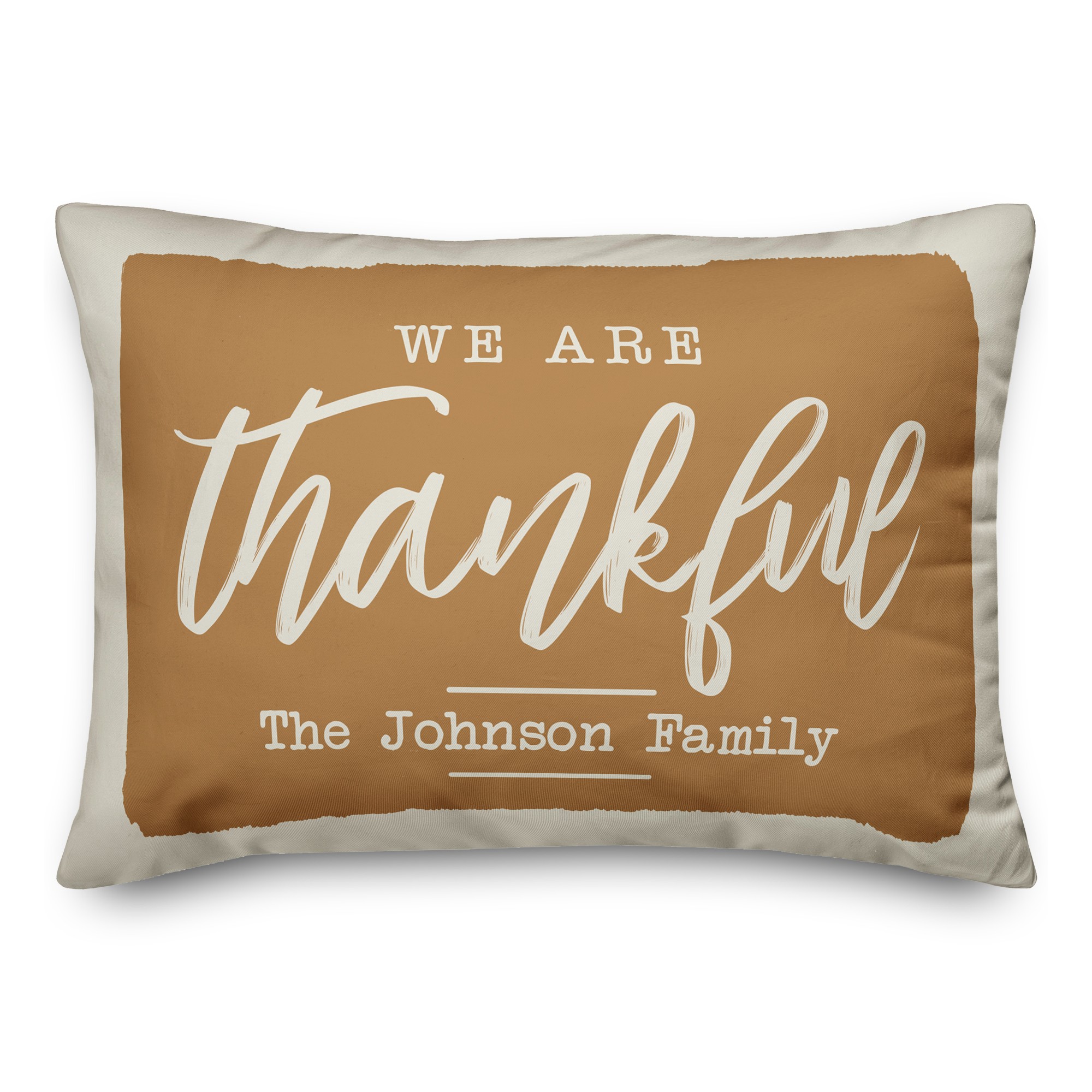 We Are Thankful Family Name 14x20 Personalized Spun Poly Pillow