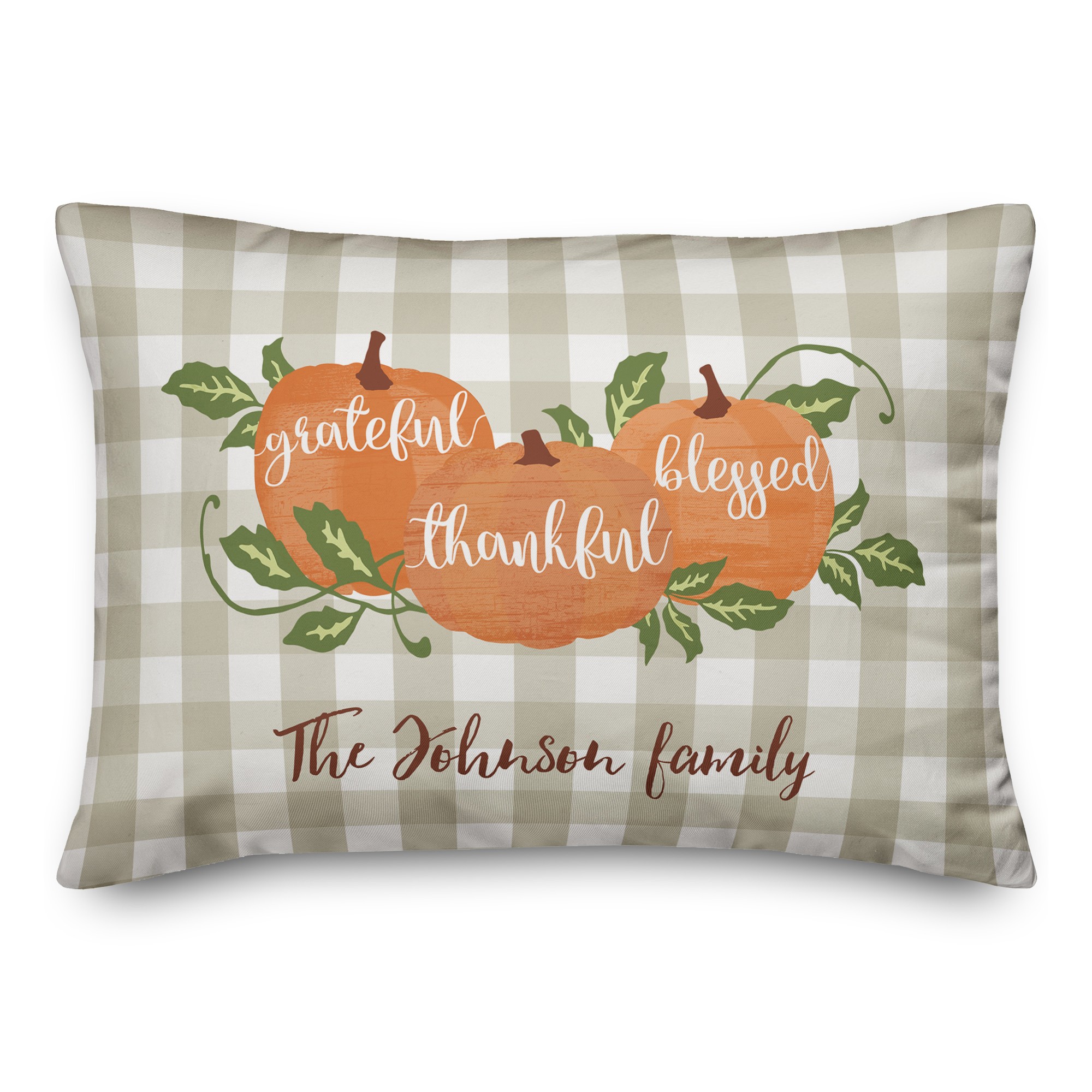 Grateful Thankful Blessed Family Name 14x20 Personalized Spun Poly Pillow