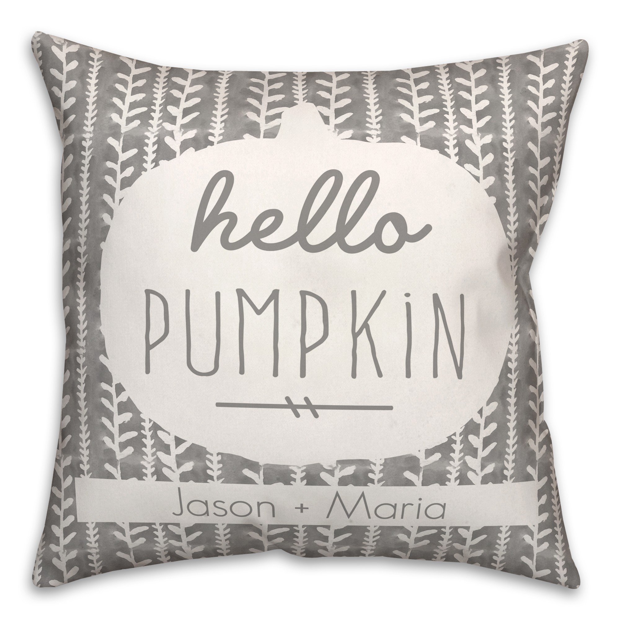 Hello Pumpkin Gray Family Name 18x18 Personalized Spun Poly Pillow