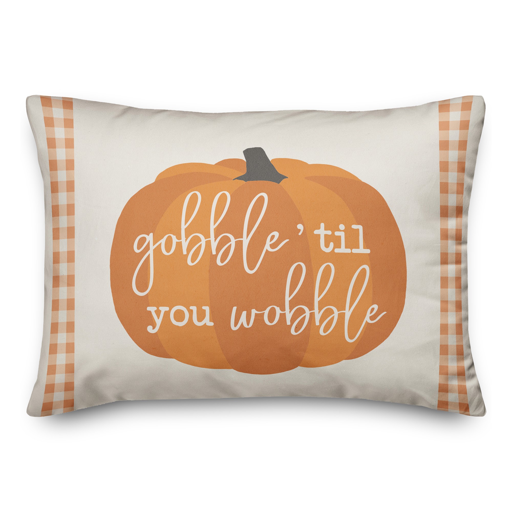 Gobble Wobble Pumpkin Plaid Pattern 14x20 Spun Poly Pillow