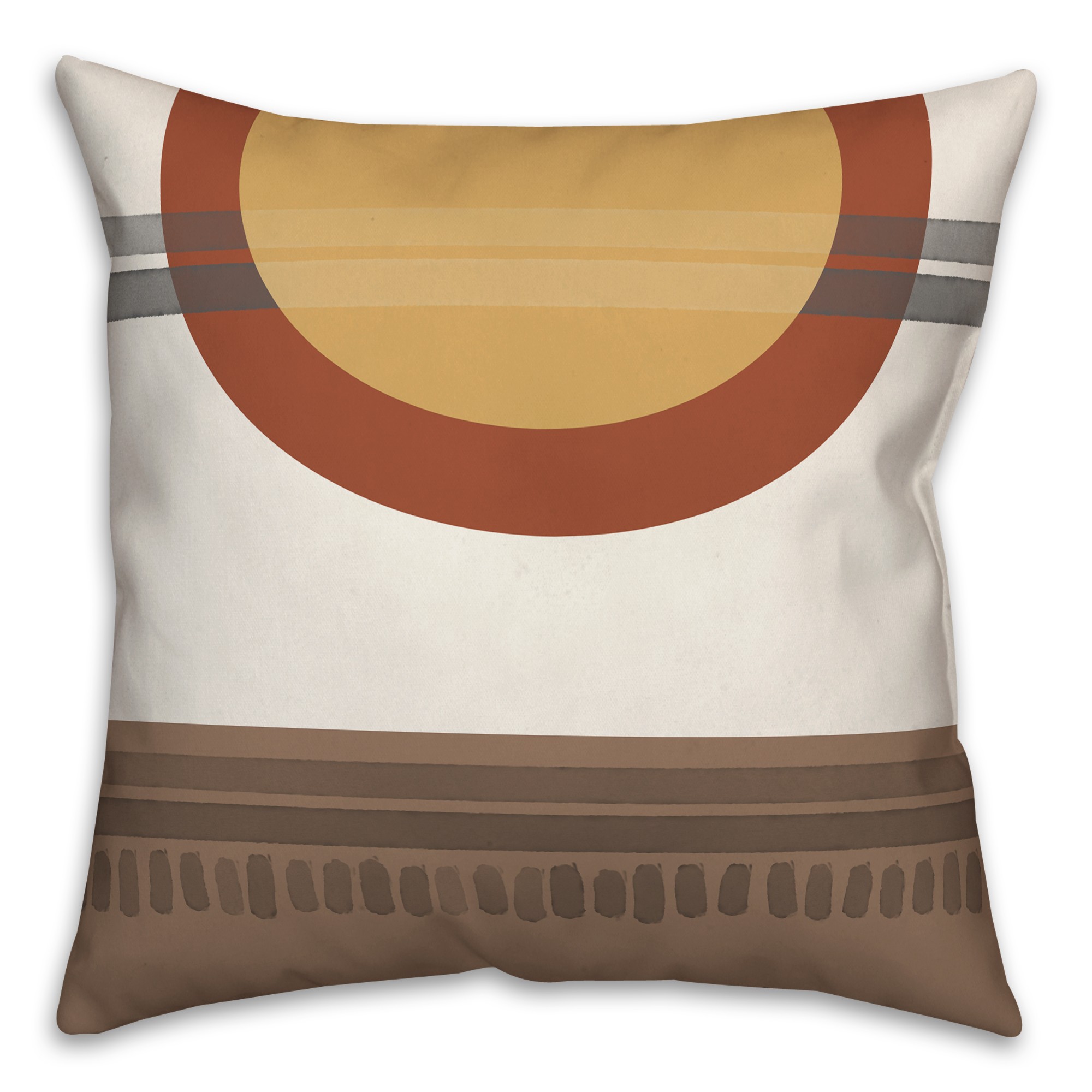 Yellow Circle Brown Boho 18x18 Spun Poly Pillow