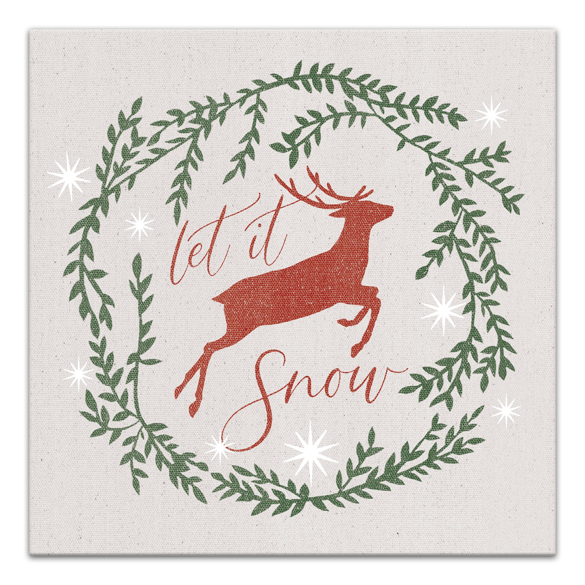 Let it Snow Reindeer Wreath 16x16 Canvas Wall Art