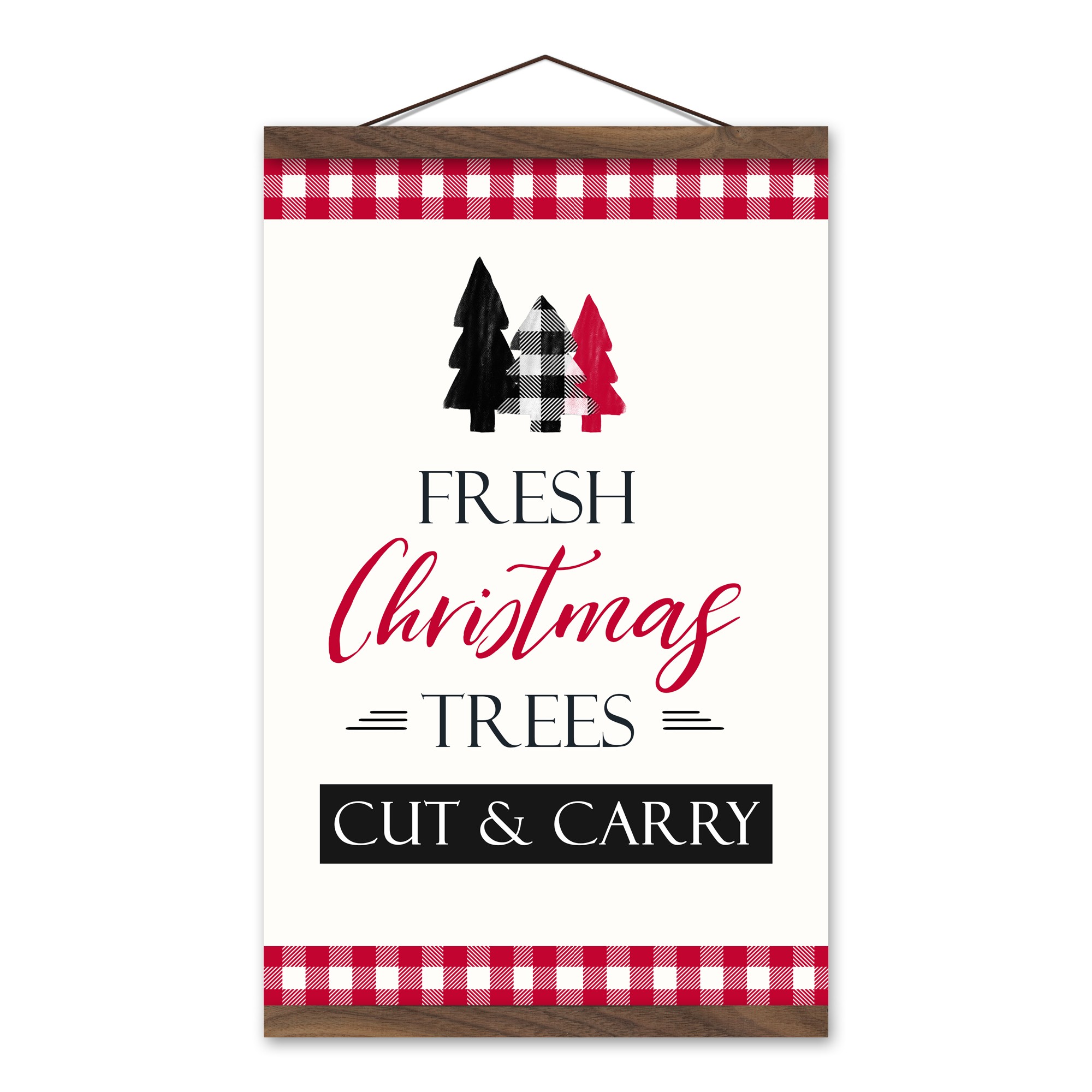 Cut and Carry Christmas Trees 12x18 Teak Hanging Canvas