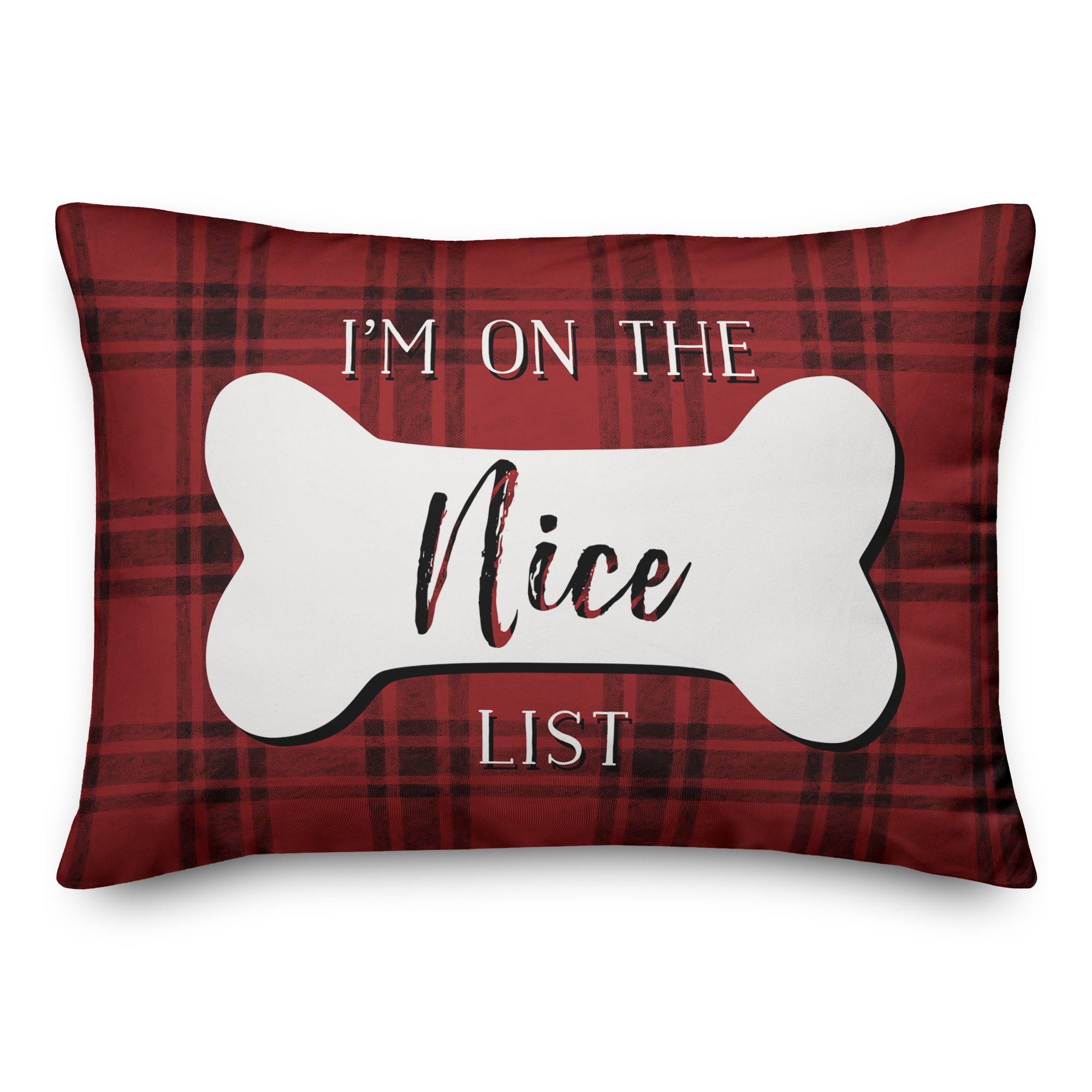 Naughty and Nice Plaid Bone 14x20 Spun Poly Pillow