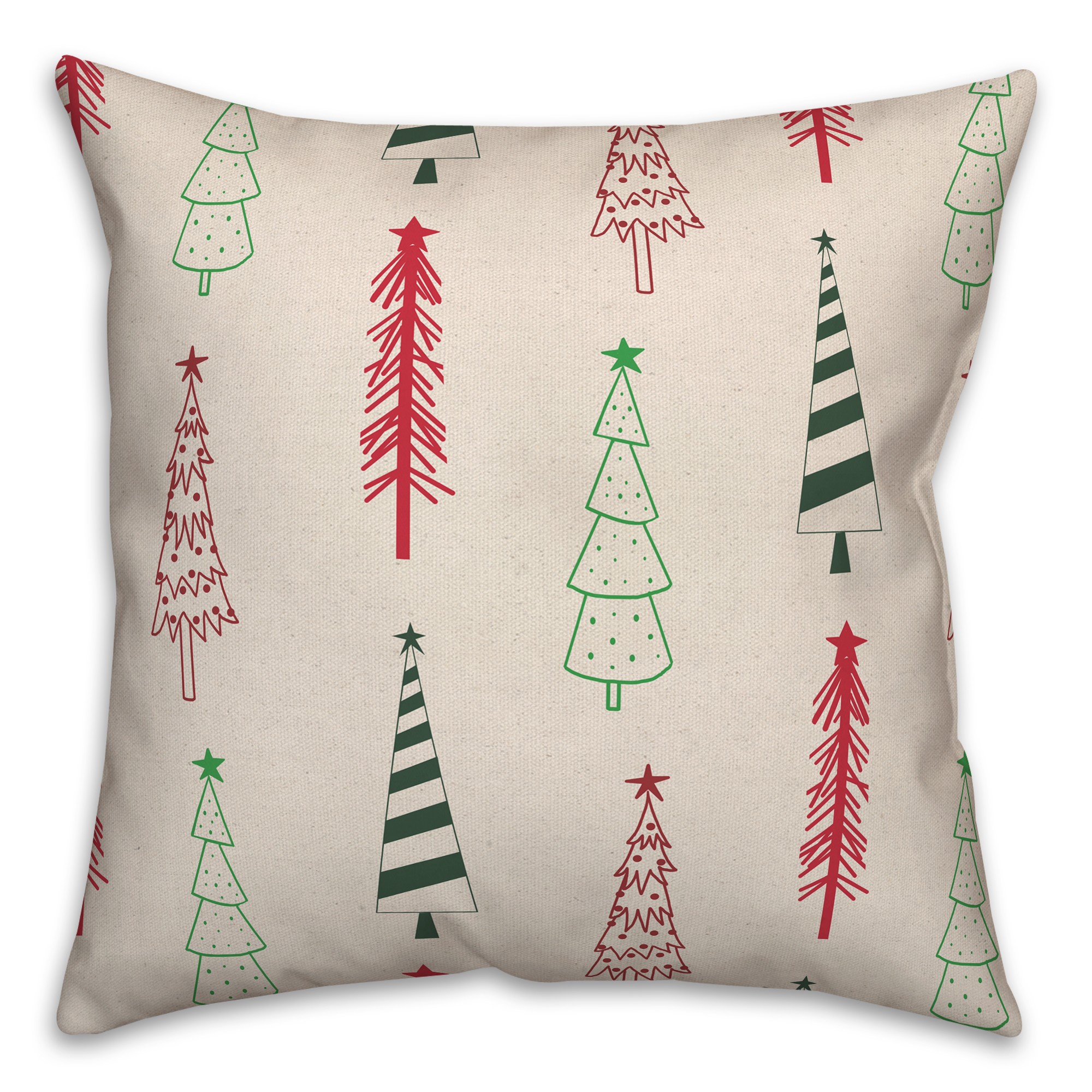 Christmas Tree Doodle Pattern 18x18 Spun Poly Pillow